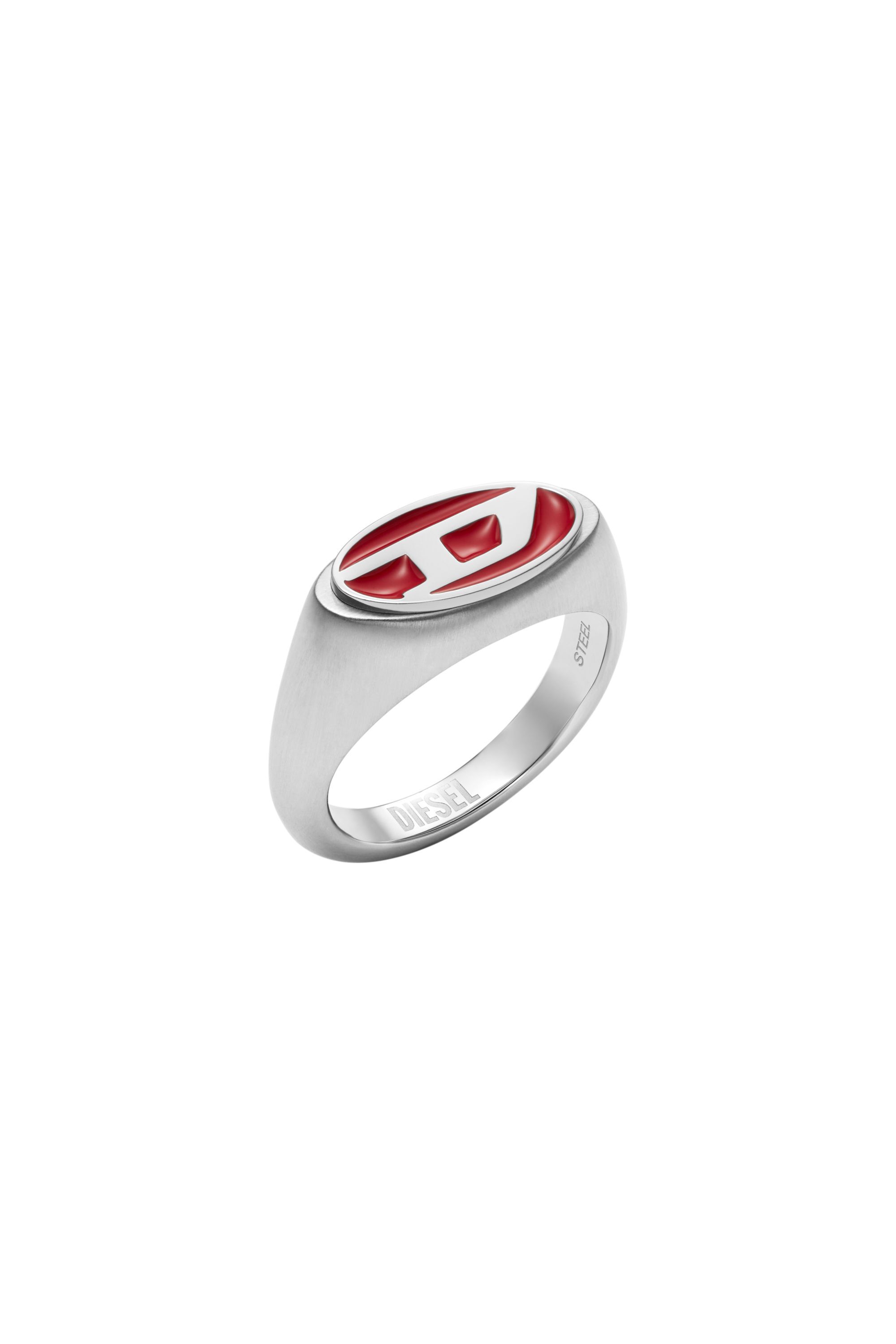 Women's Red enamel and stainless steel signet ring | Silver