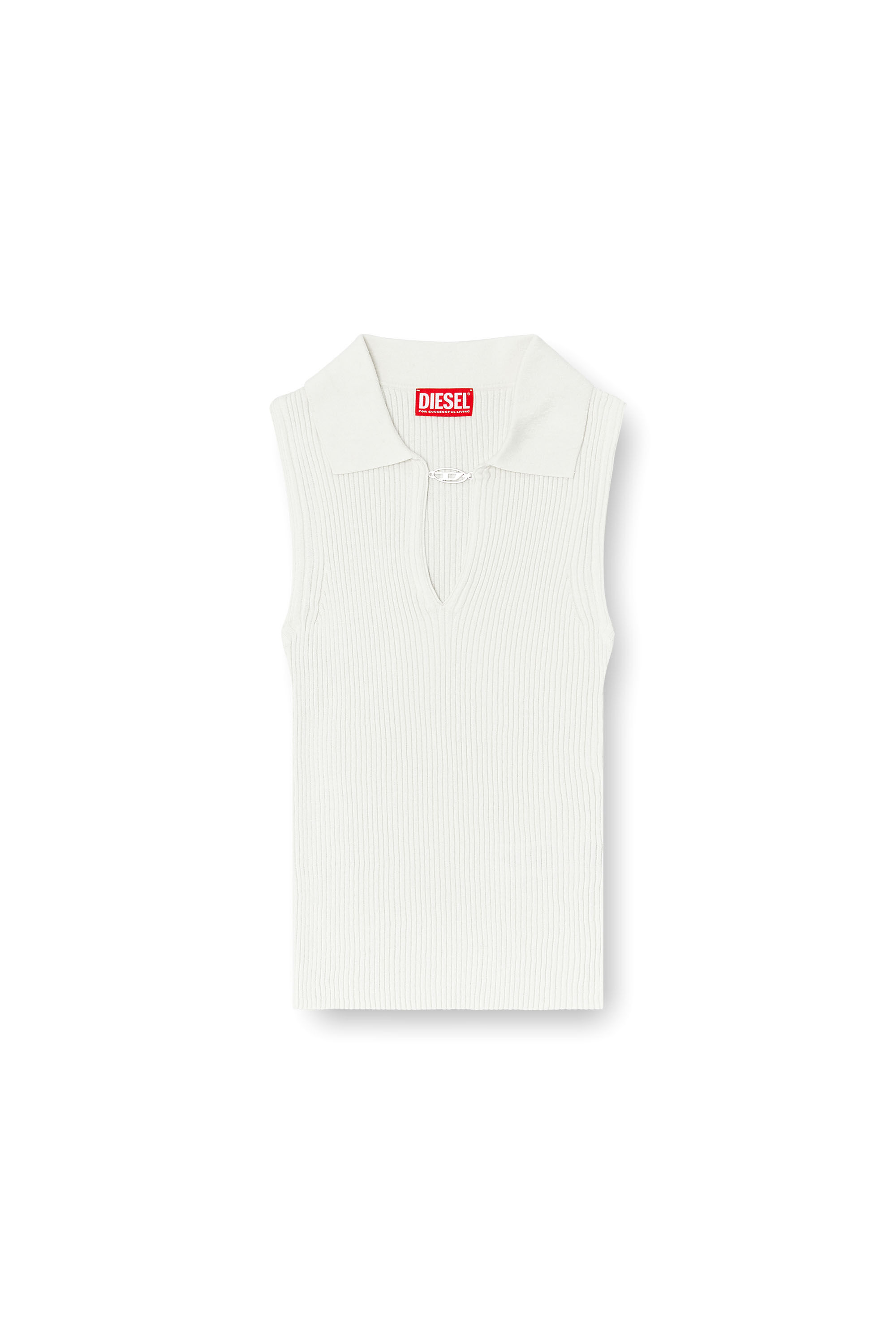 Diesel - M-LILITA, Polo sans manches en maille c&ocirc;tel&eacute;e, m&eacute;lange de soie Femme in Blanc - 2