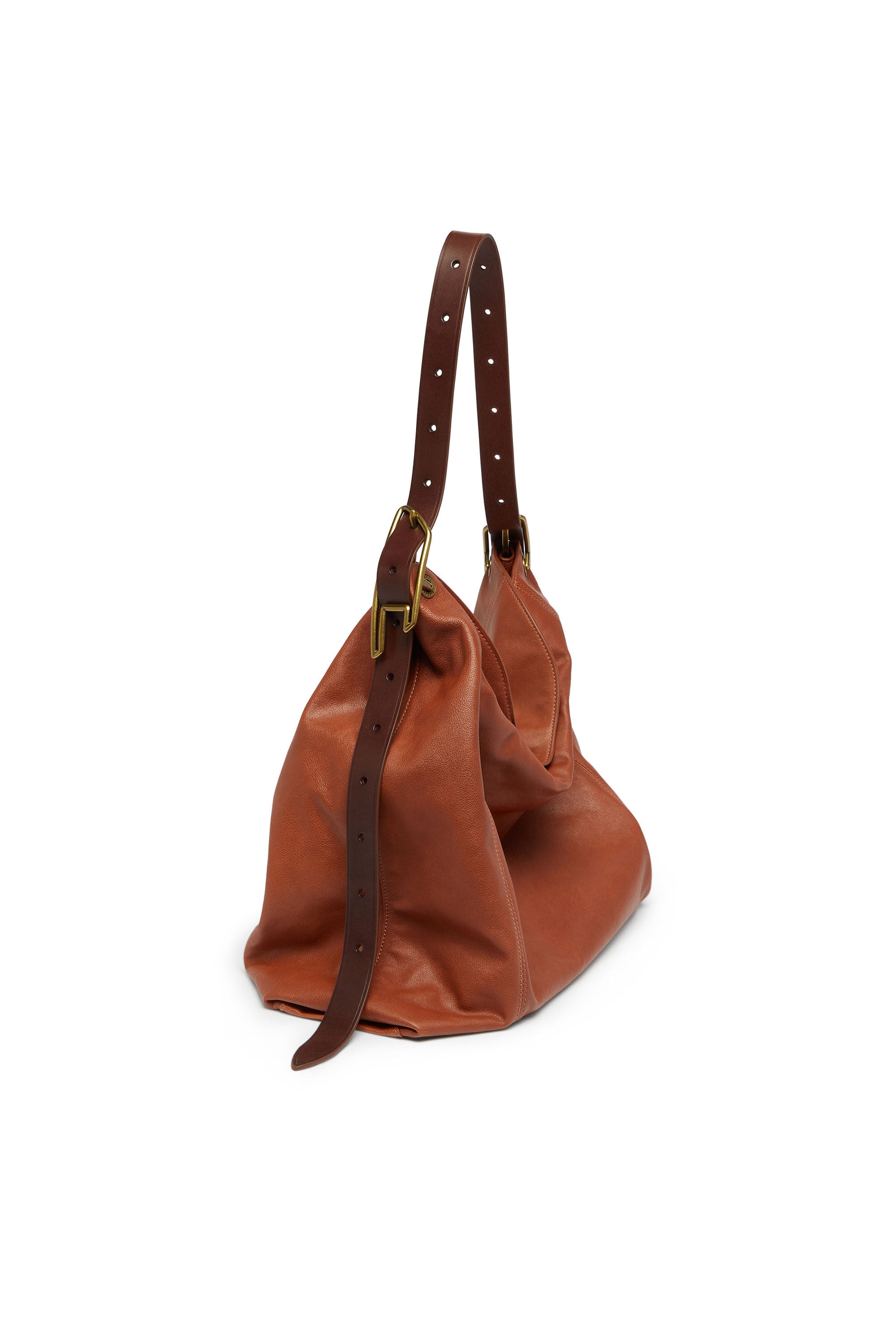 Diesel - D-LINE HOBO L, D-Line-Sac hobo en cuir brillant effet froiss&eacute; Femme in Marron - 6
