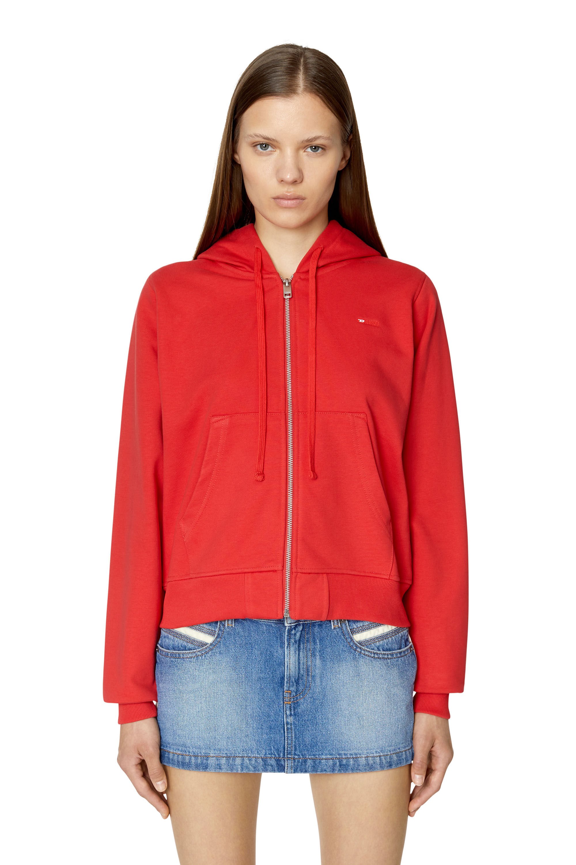 Diesel - F-REGGY-HOOD-ZIP-MICRODIV, Femme Sweat-shirt à capuche avec micro logo brodé in Rouge - Image 3
