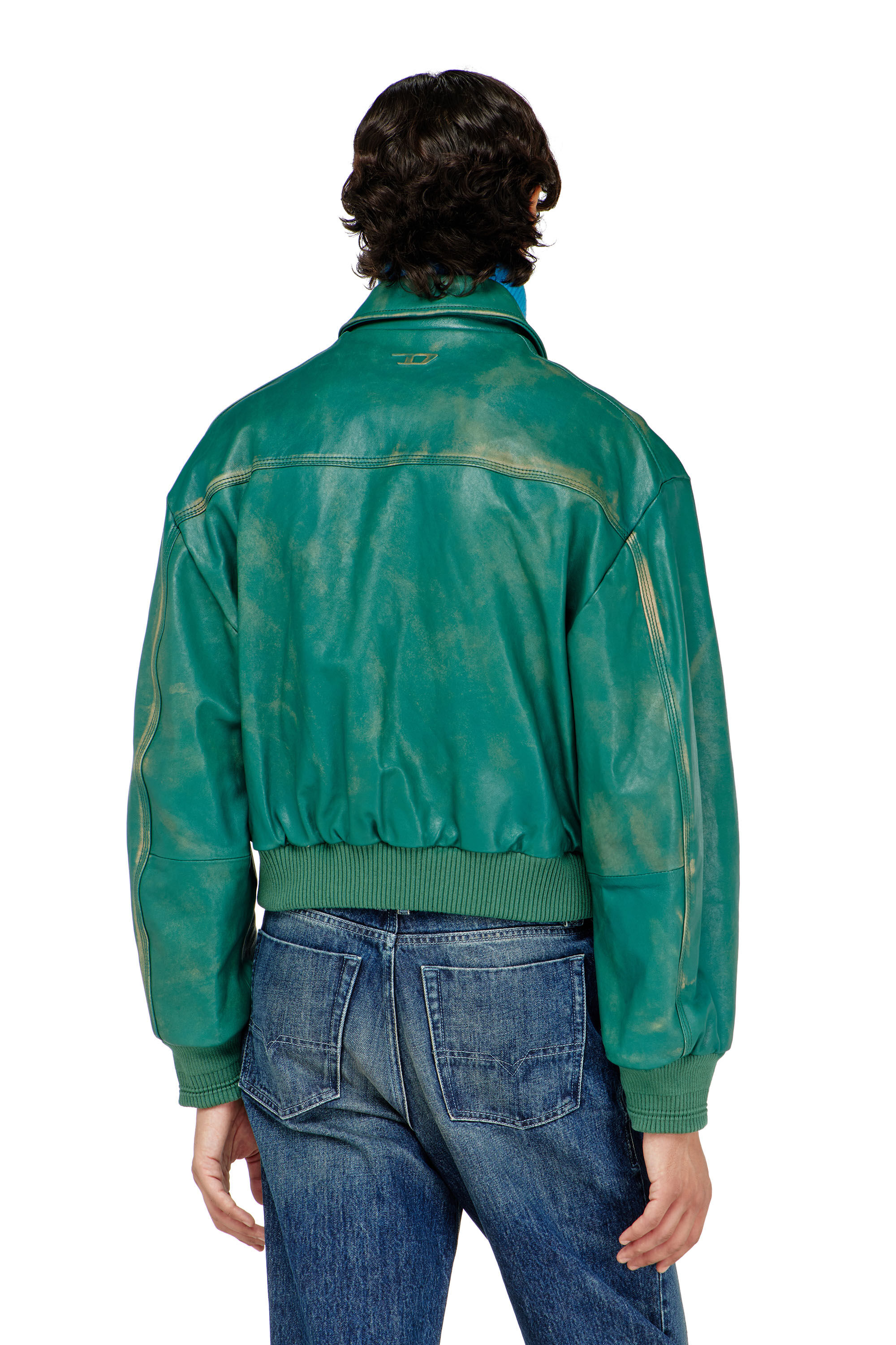 Diesel - L-UMAN, Blouson aviateur en cuir trait&eacute; Homme in Vert - 4