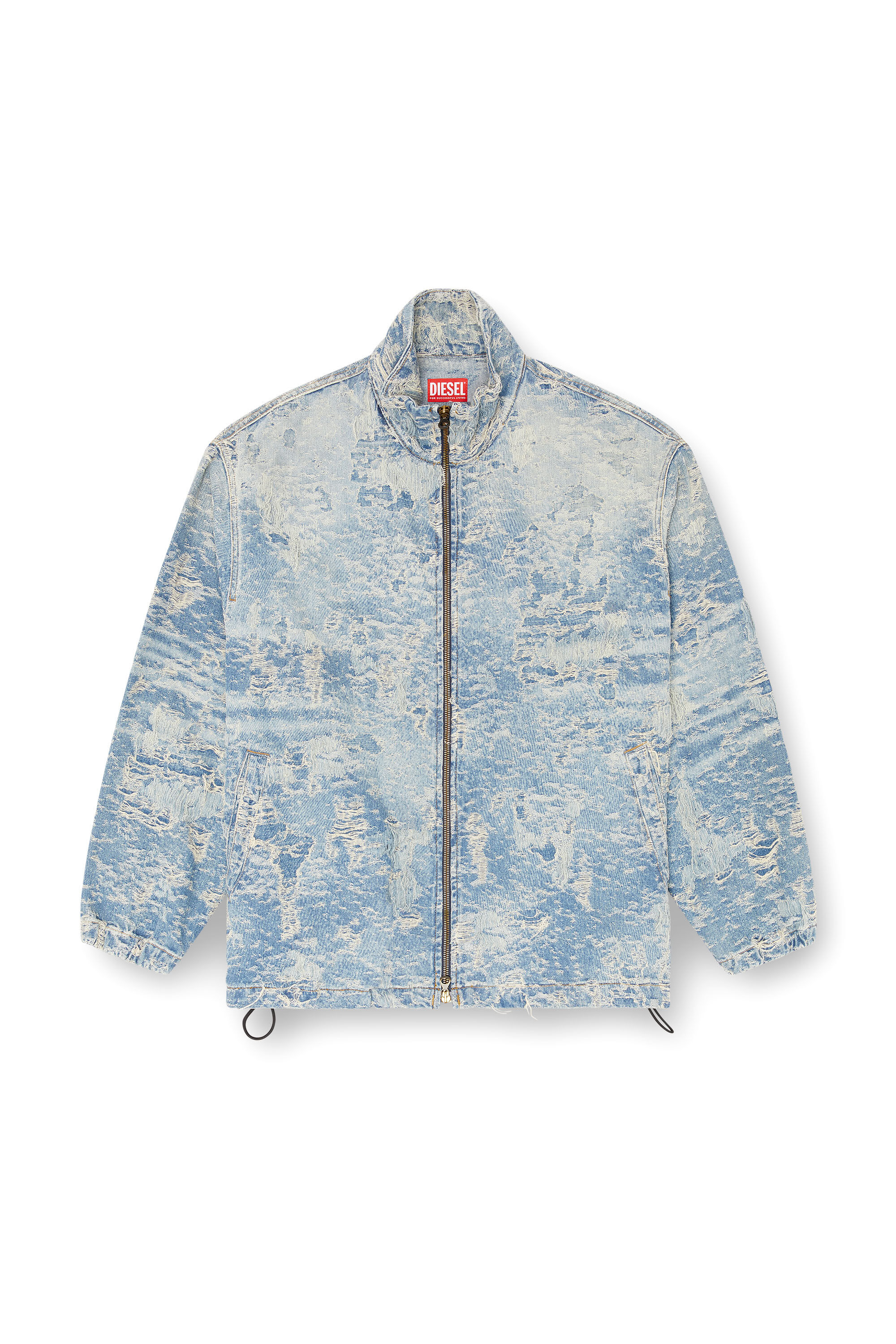 Diesel - D-KRAP-FSF, Veste zippée en denim jacquard effet sali Mixte in Bleu - 2