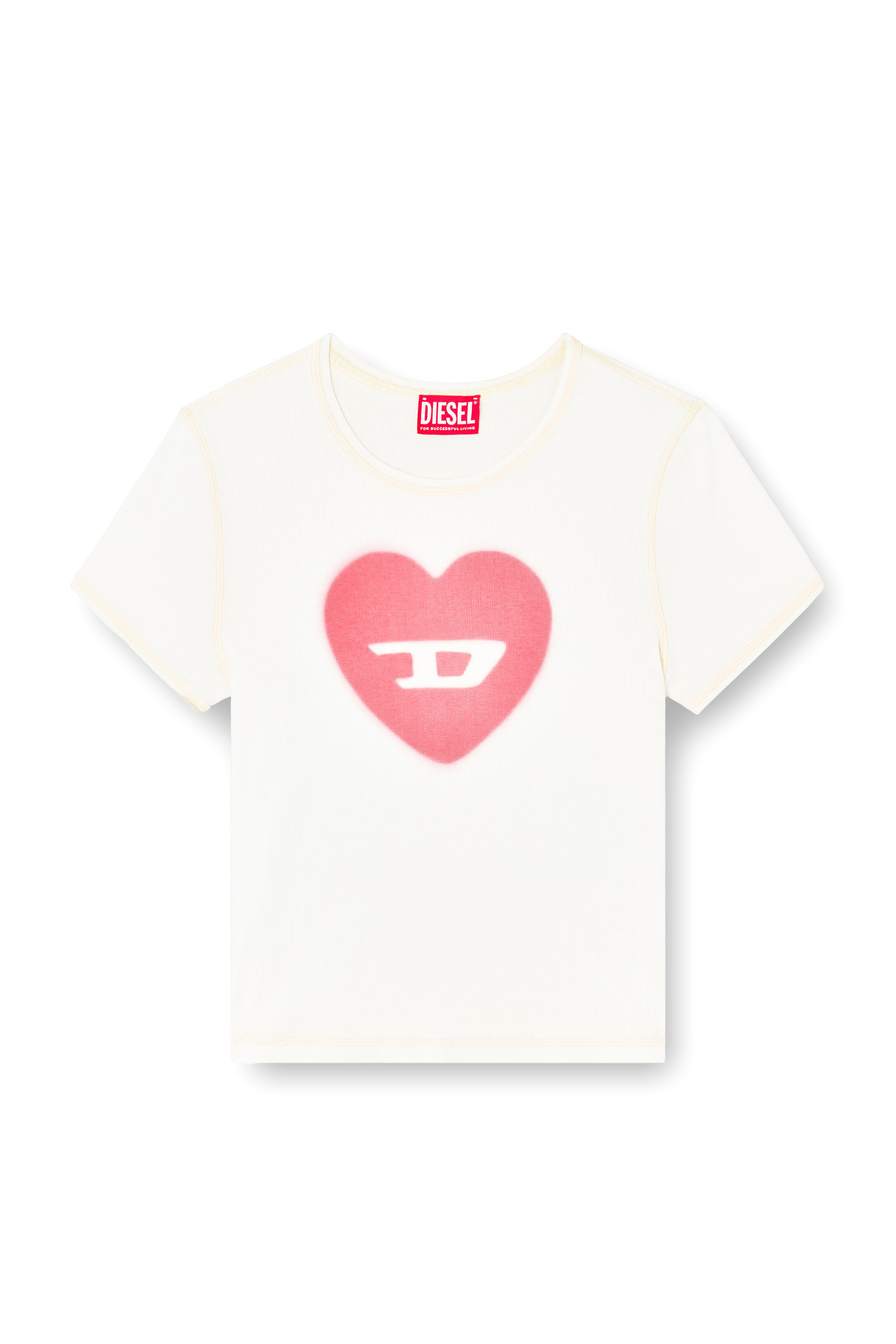 Diesel - T-ELE, T-shirt côtelé avec cœur D effet aquarelle Femme in Blanc - 2