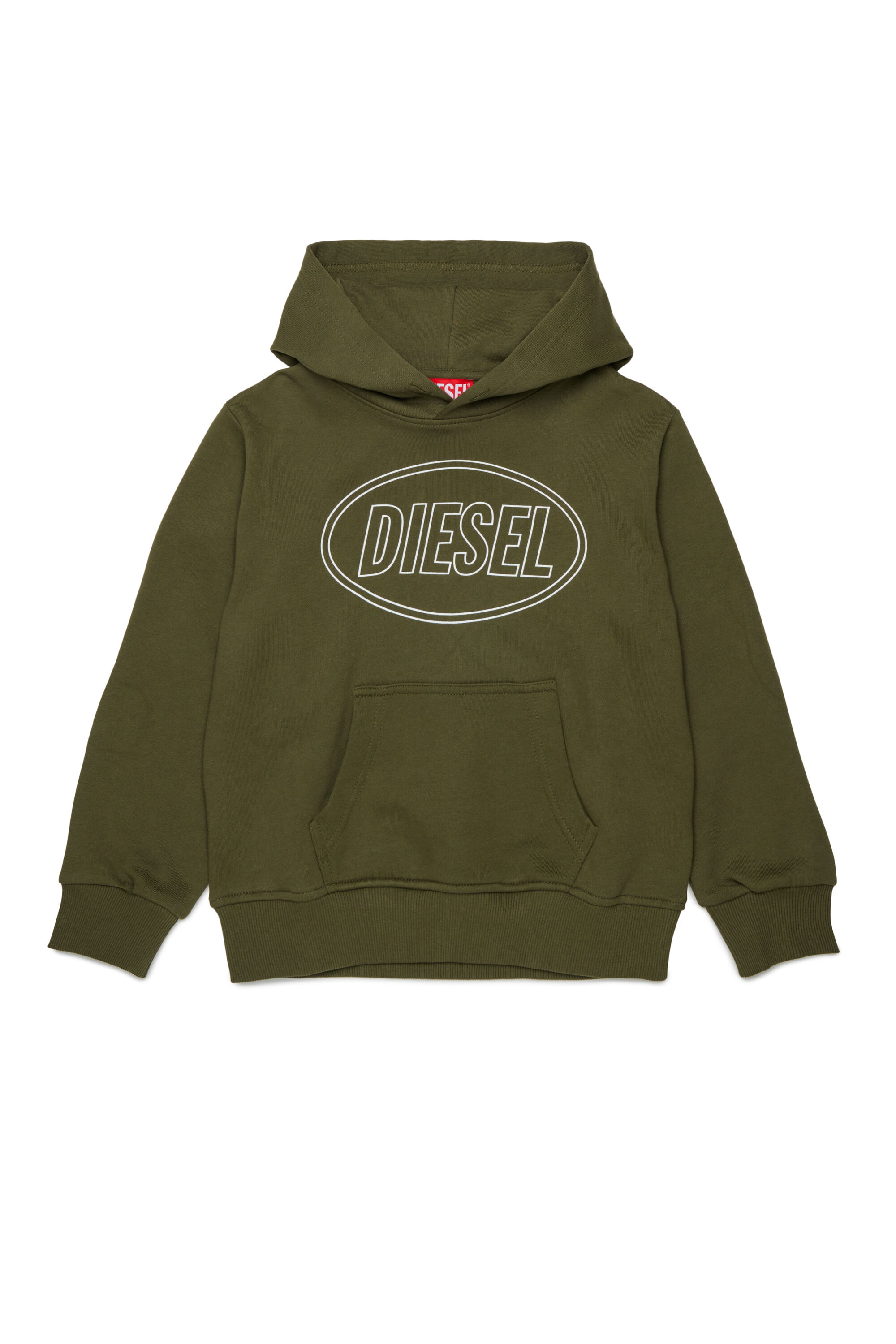 Diesel - SCIRCLEHOOD OVER, Sweat &agrave; capuche avec imprim&eacute; logo Diesel Homme in Vert - 1