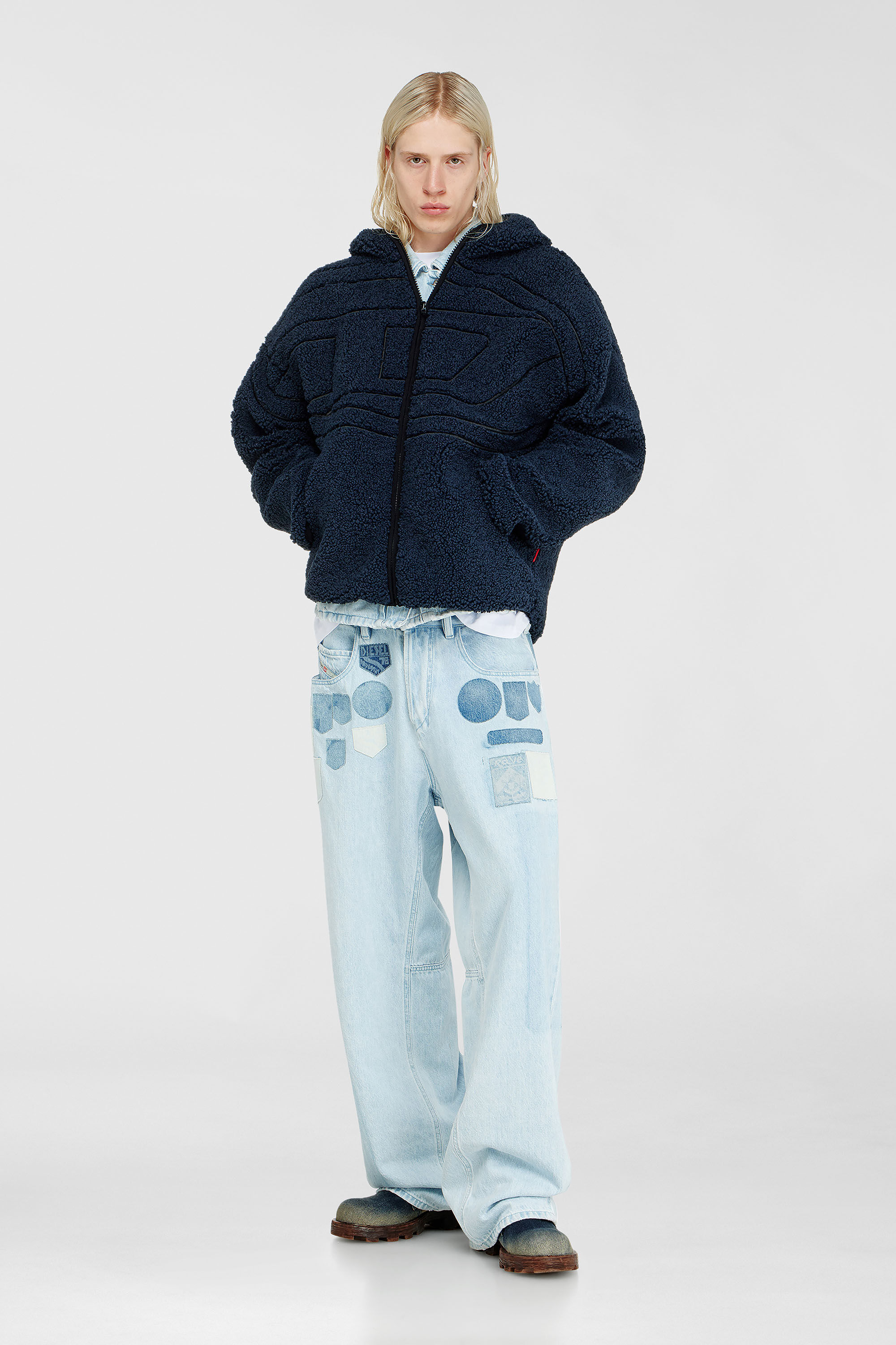 Diesel - S-ZAT, Veste &agrave; capuche en peluche Homme in Bleu - 1