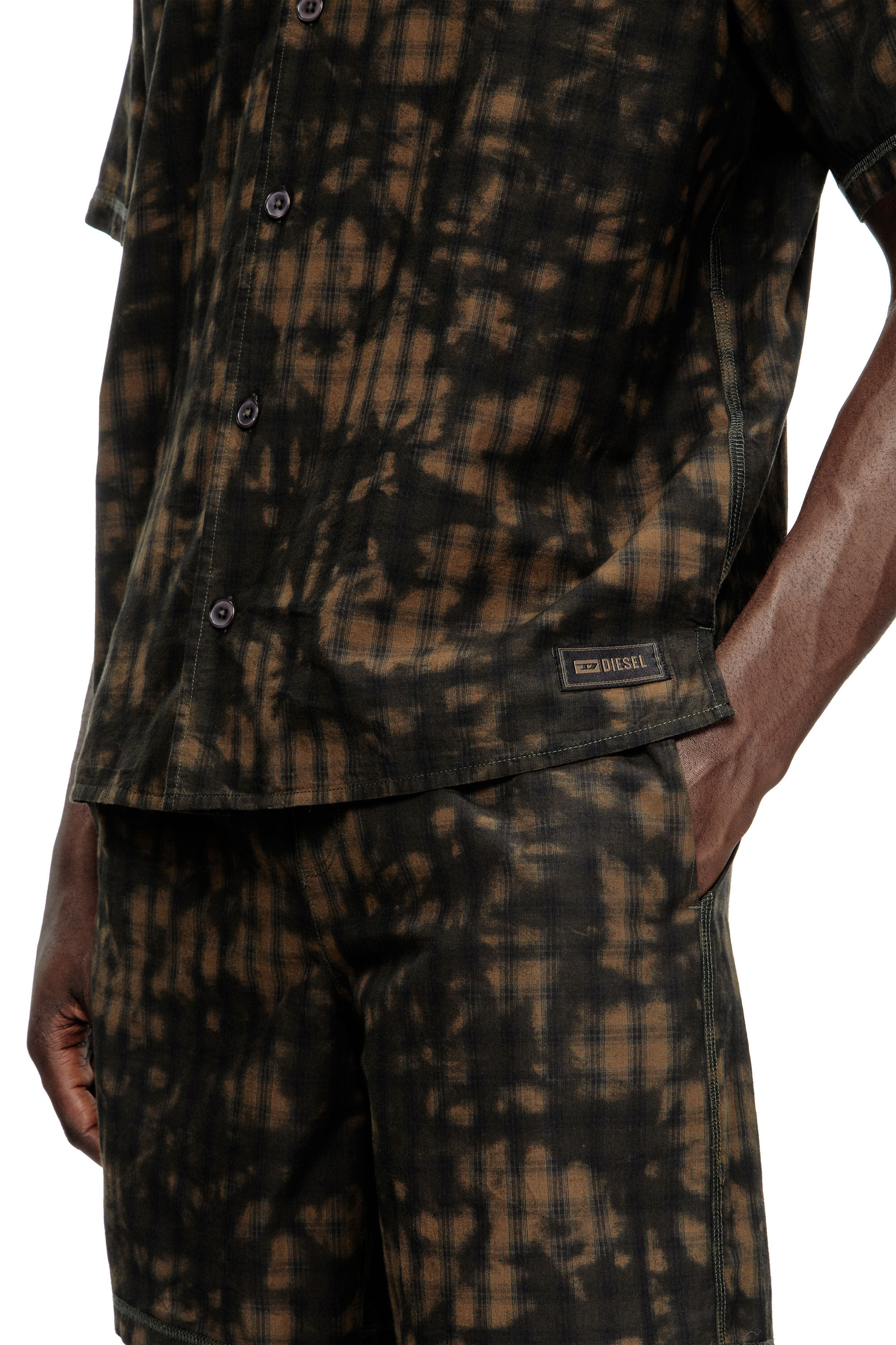 Diesel - SET-HORIEN-UTLT, Pyjama court en coton à carreaux imprimé nuageux Homme in Vert - 5