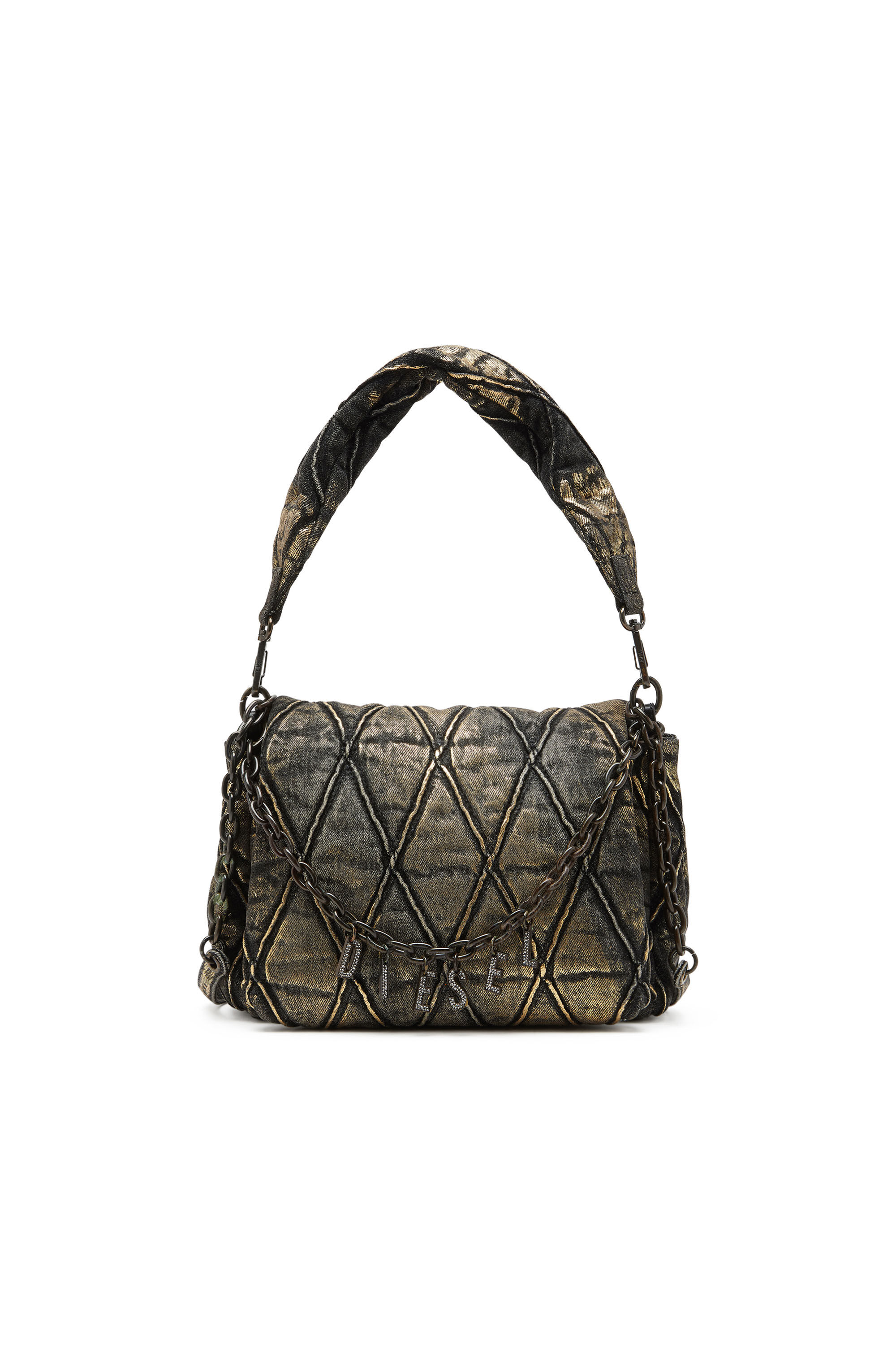 Women's Charm-D M-Shoulder bag in metallic quilted denim