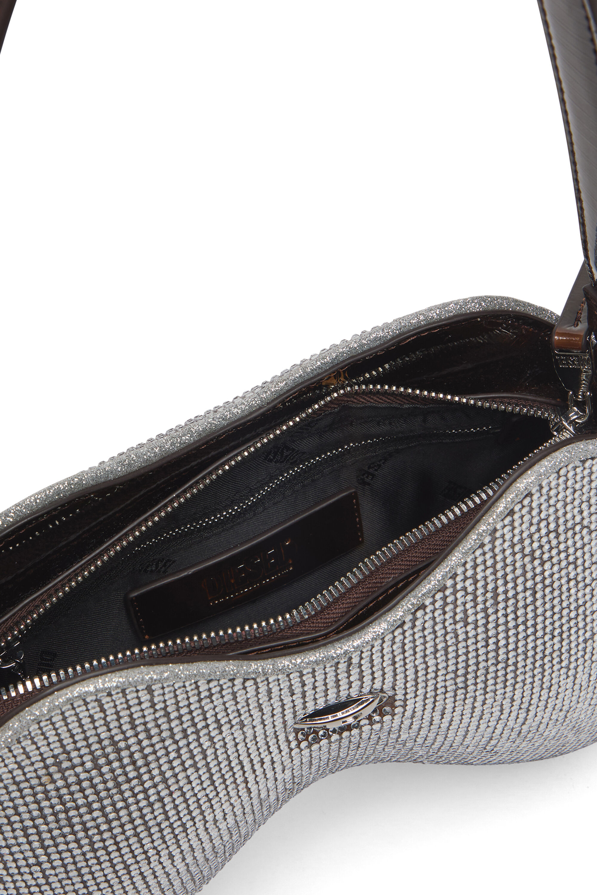 Diesel - DOUBLE-D SHOULDER, Double-D-Sac épaule avec des cristaux en all-over Femme in Gris argenté - 2
