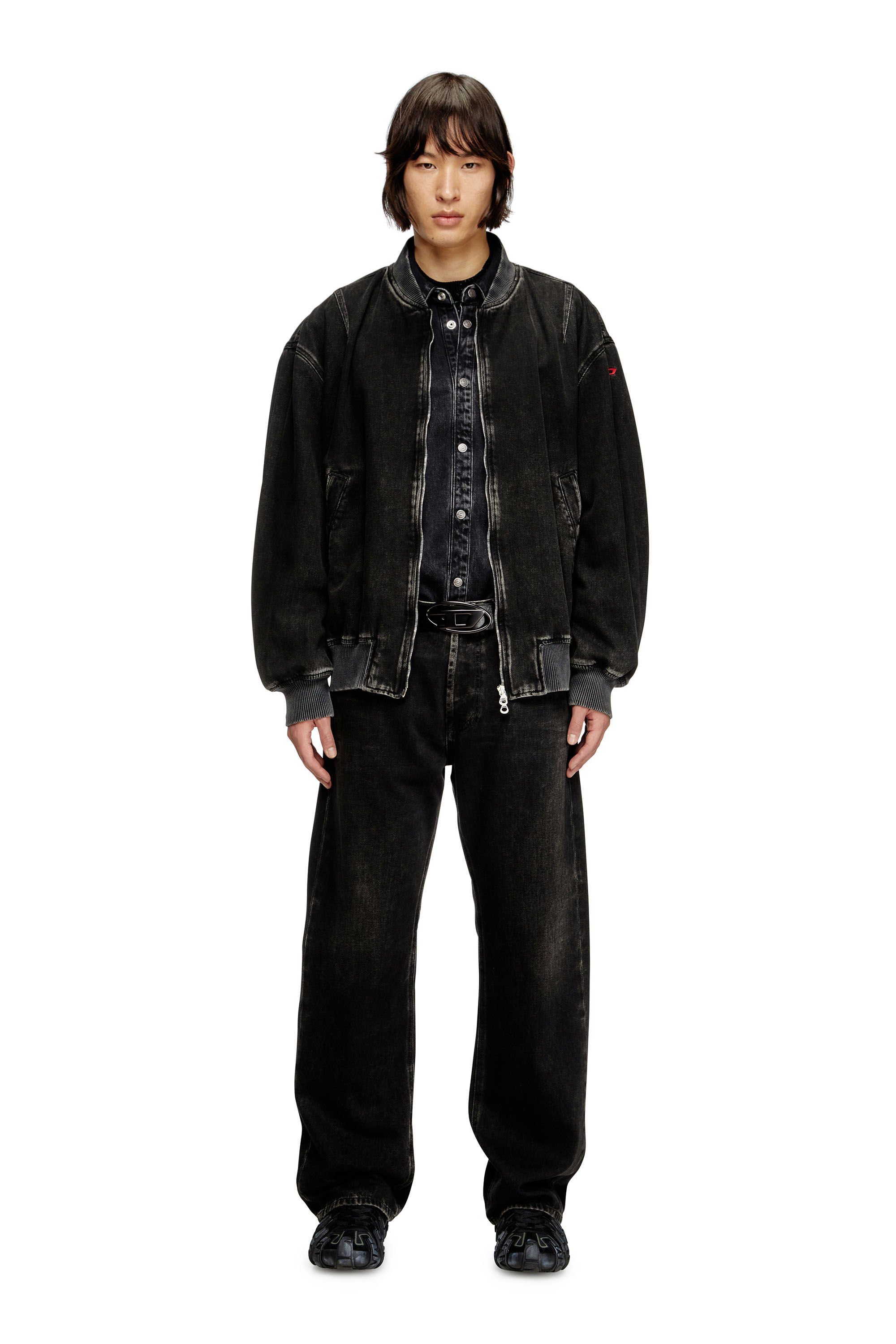Diesel - D-VINZ, Veste bomber en denim délavé Homme in Noir - 1