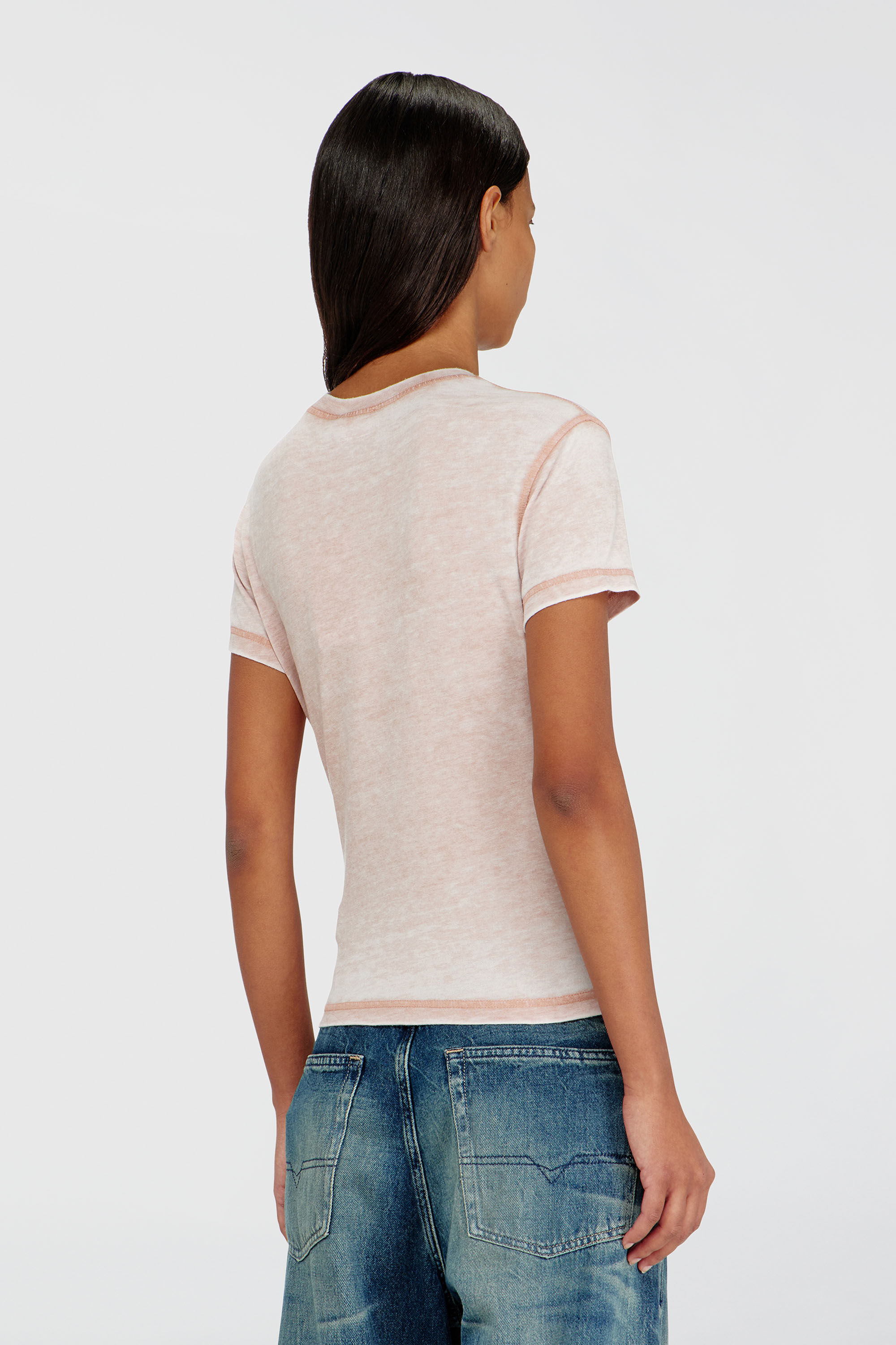 Diesel - T-ILA-AA1, T-shirt en jersey avec strass et burnout effect Femme in Rose - 4
