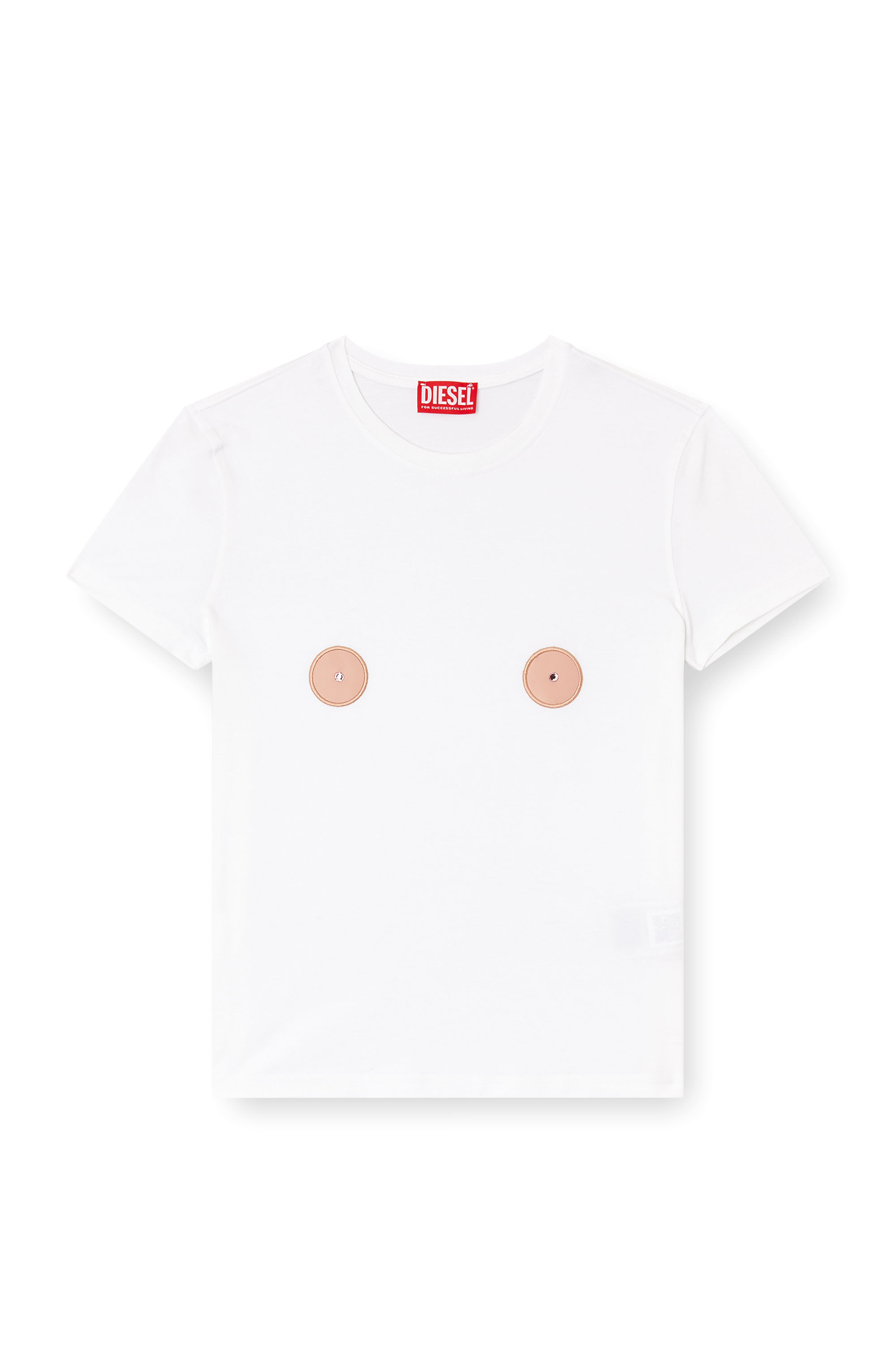 Diesel - T-SLAX-Q1, T-shirt avec empiècements effet mamelons Femme in Blanc - 2