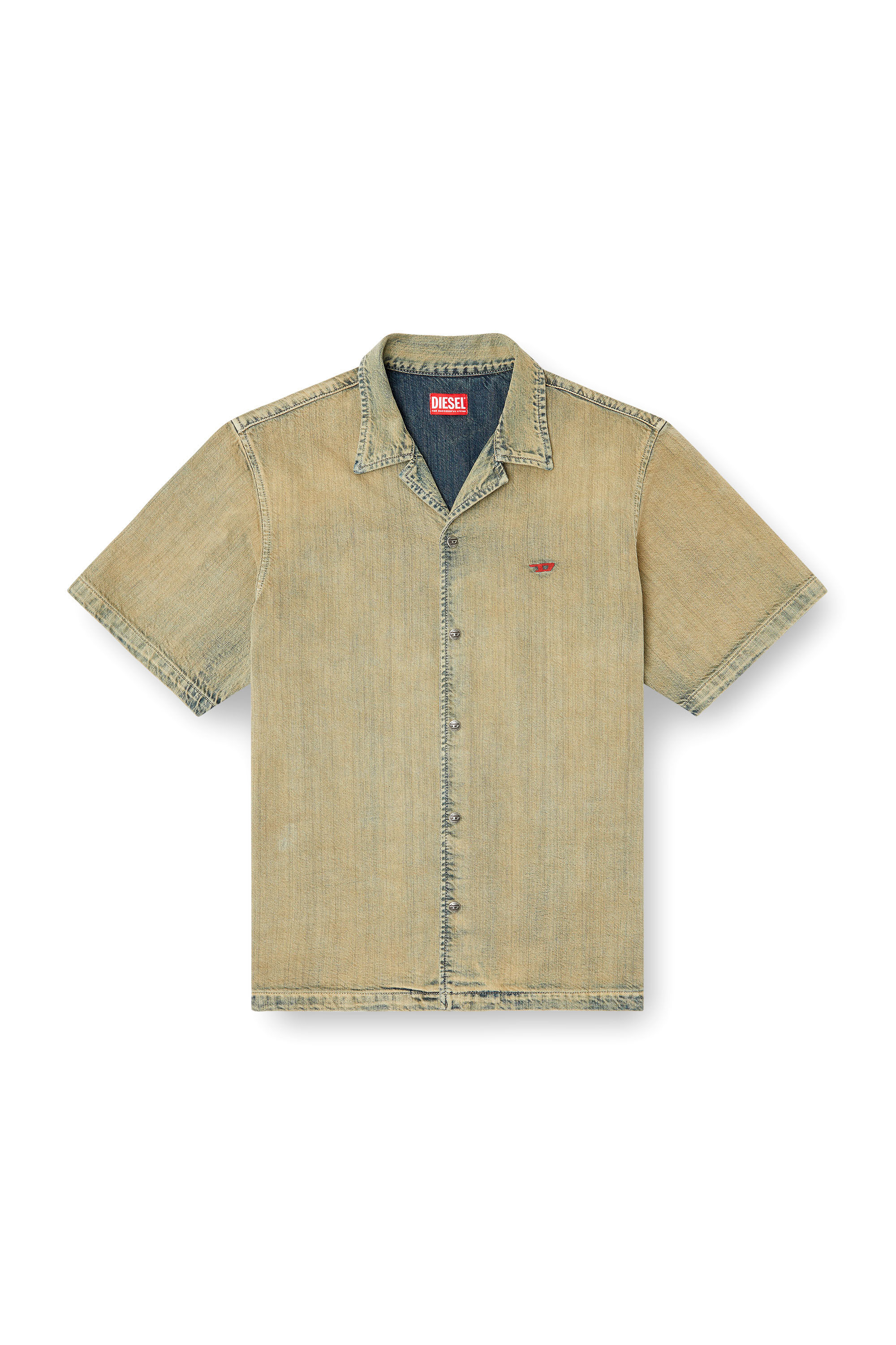 D-NABIL-S 　DIESEL Men's Denim bowling shirt with Oval D | Blue | Diesel