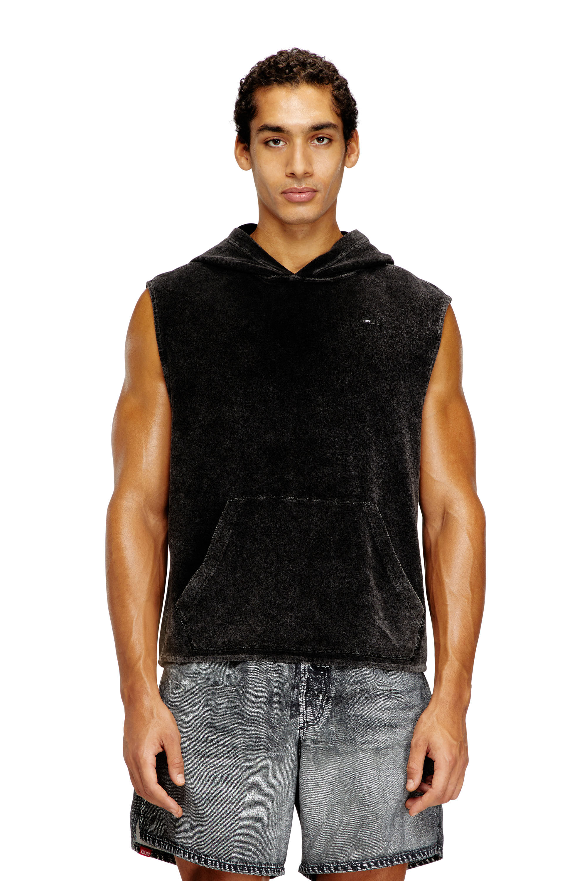 新品 charbon REDA WOOL DIP DYE SLEEVELESS Men's Sleeveless hoodie with denim effect | Black | Diesel