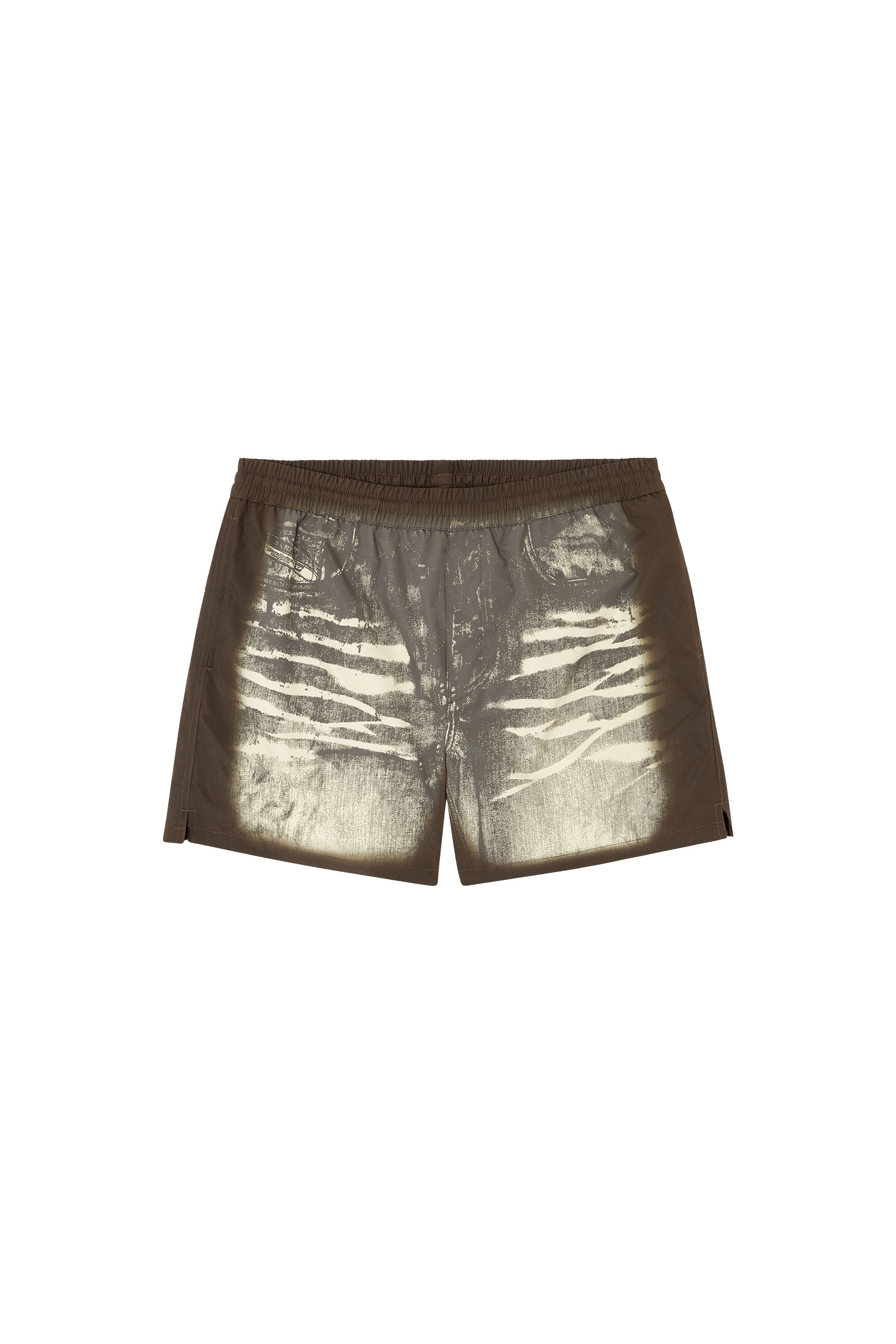 Diesel - RIO-41-DNM, Short de bain mi-long avec imprimé denim Homme in Marron - 1