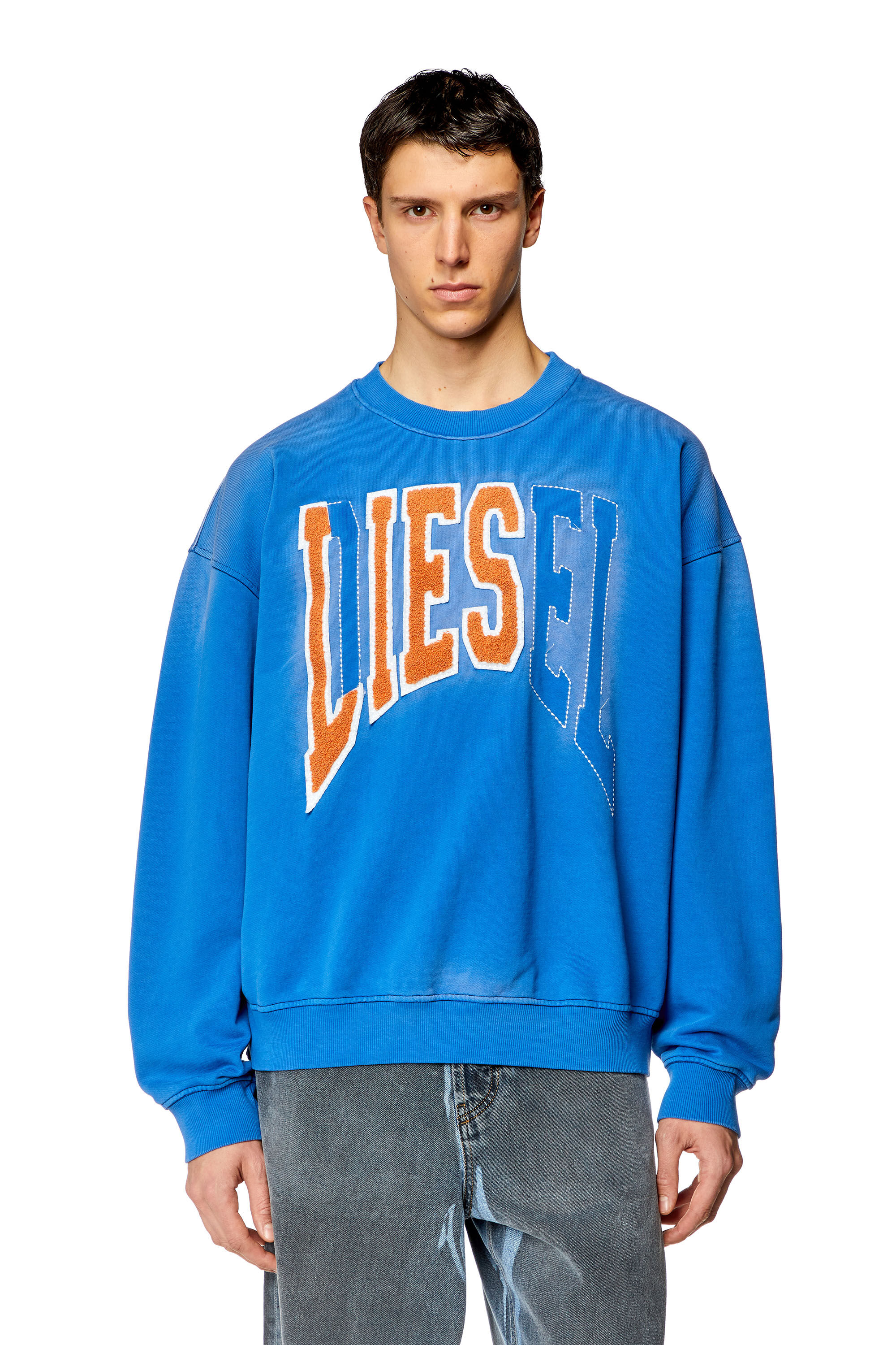 Diesel - S-BOXT-N6, Homme Sweat-shirt style universitaire avec empiècements LIES in Bleu - Image 5