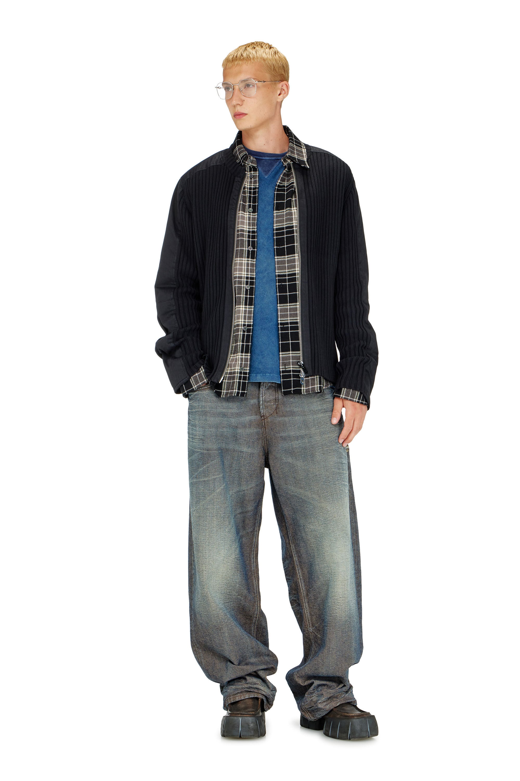 Diesel - K-MATTY, Cardigan zipp&eacute; avec empi&egrave;cements utilitaires Homme in Noir - 1
