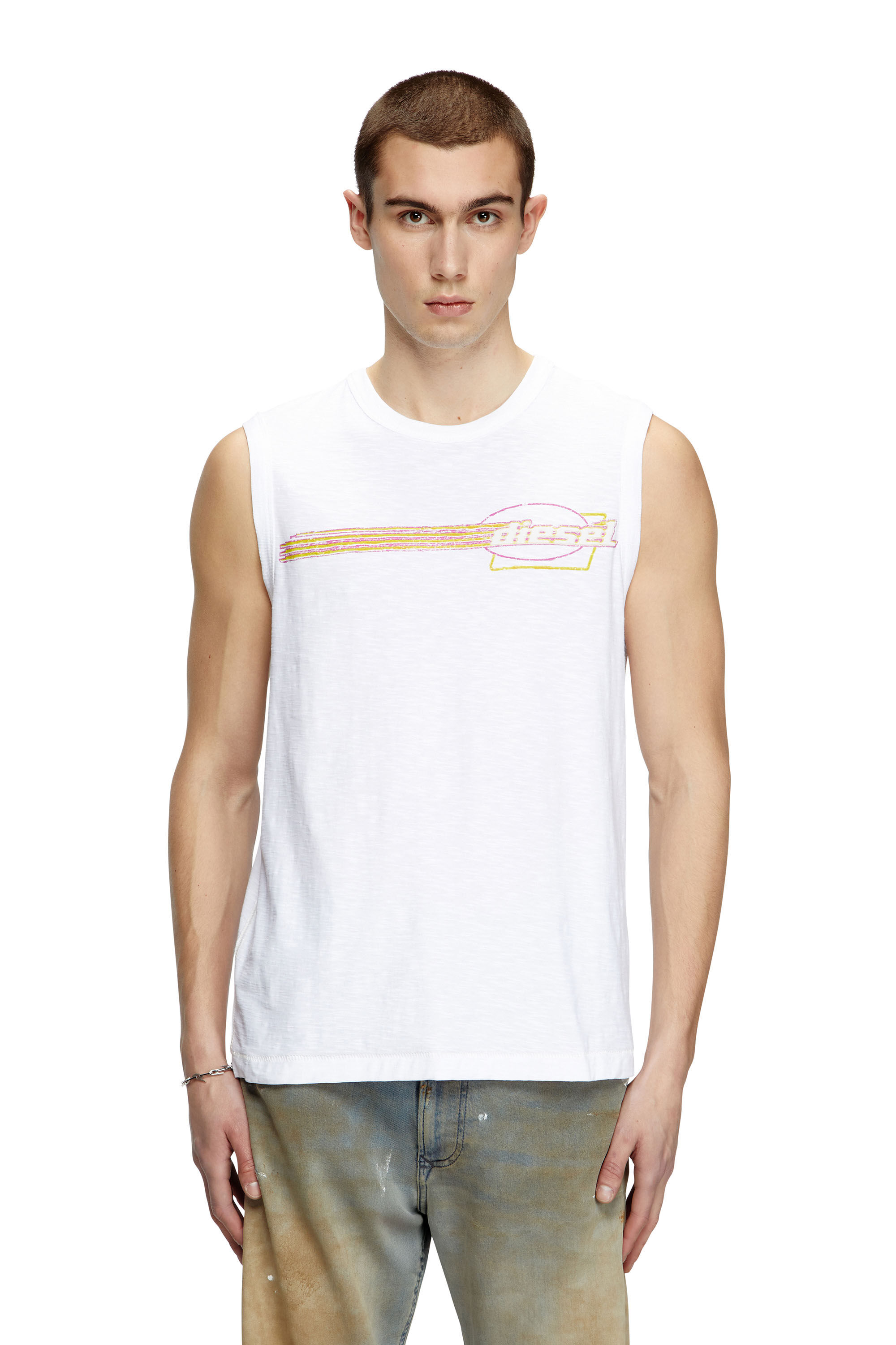 Diesel - T-BISCO-R3, Débardeur flammé avec logo graphique floqué Homme in Blanc - 3