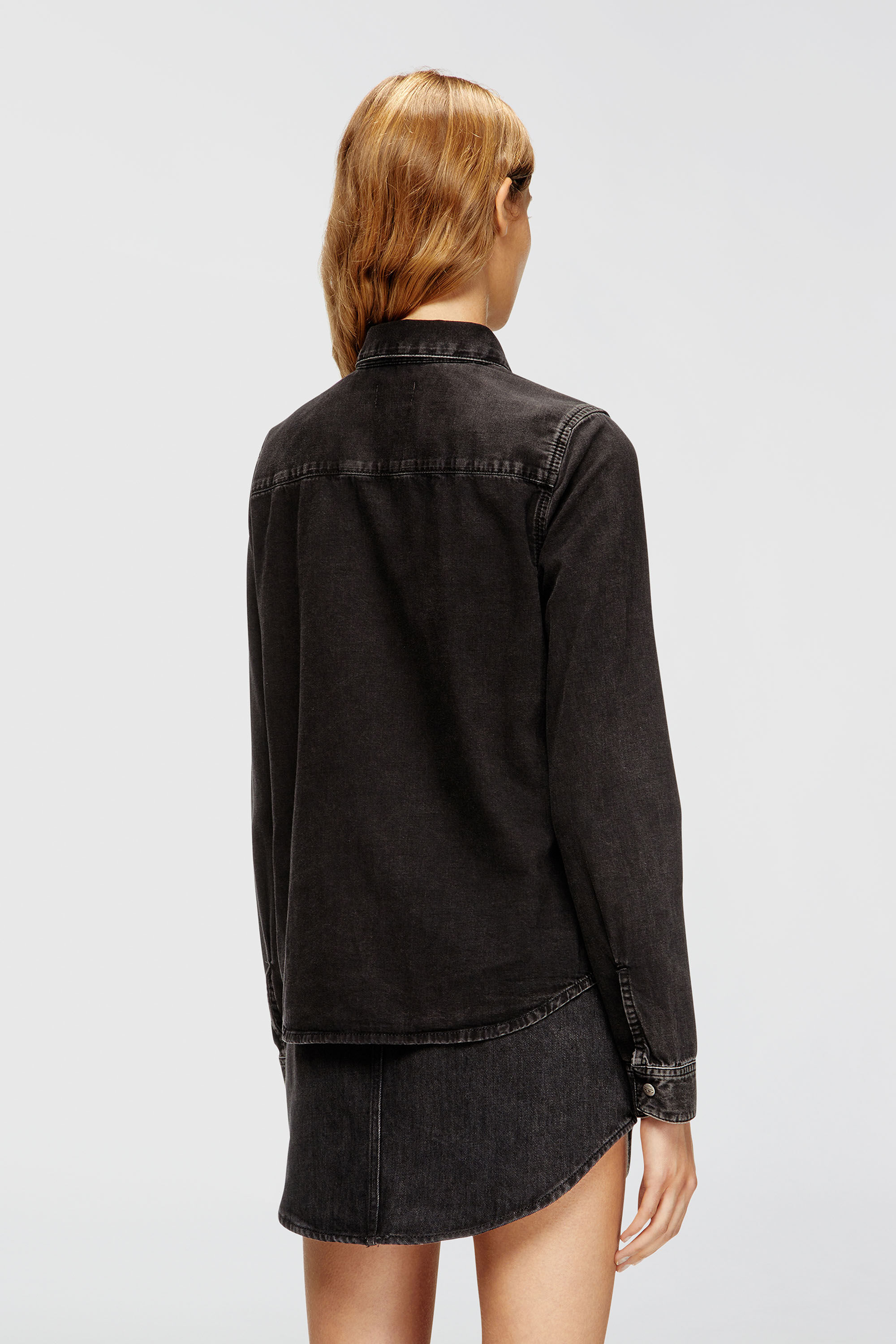 Diesel - DE-EAZY, Woman's Denim shirt with contrasting stitching in Black - 4