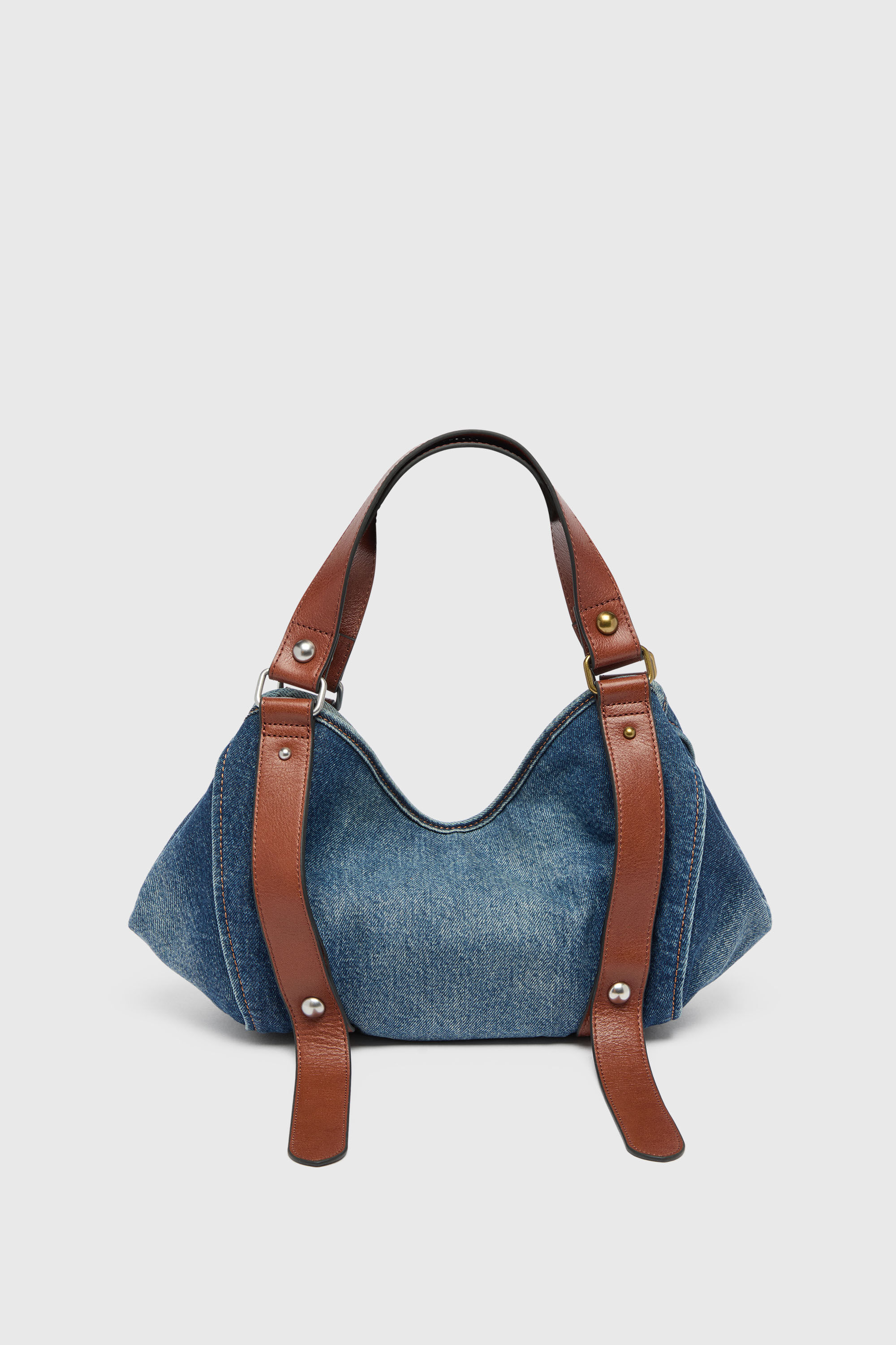 Diesel - D-ONE TOPHANDLE S, D-One-Small sac &agrave; poign&eacute;e en denim et cuir Femme in Bleu - 2