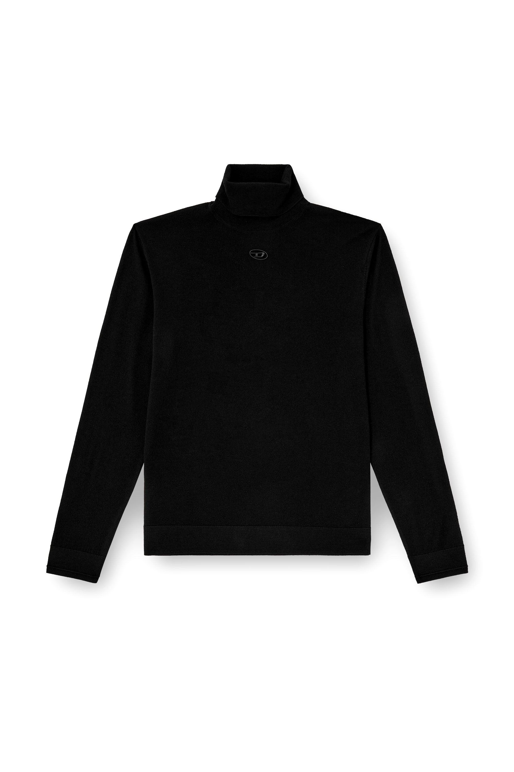 Diesel - K-VARTA, Pull à col roulé en laine avec logo ajouré Homme in Noir - 2