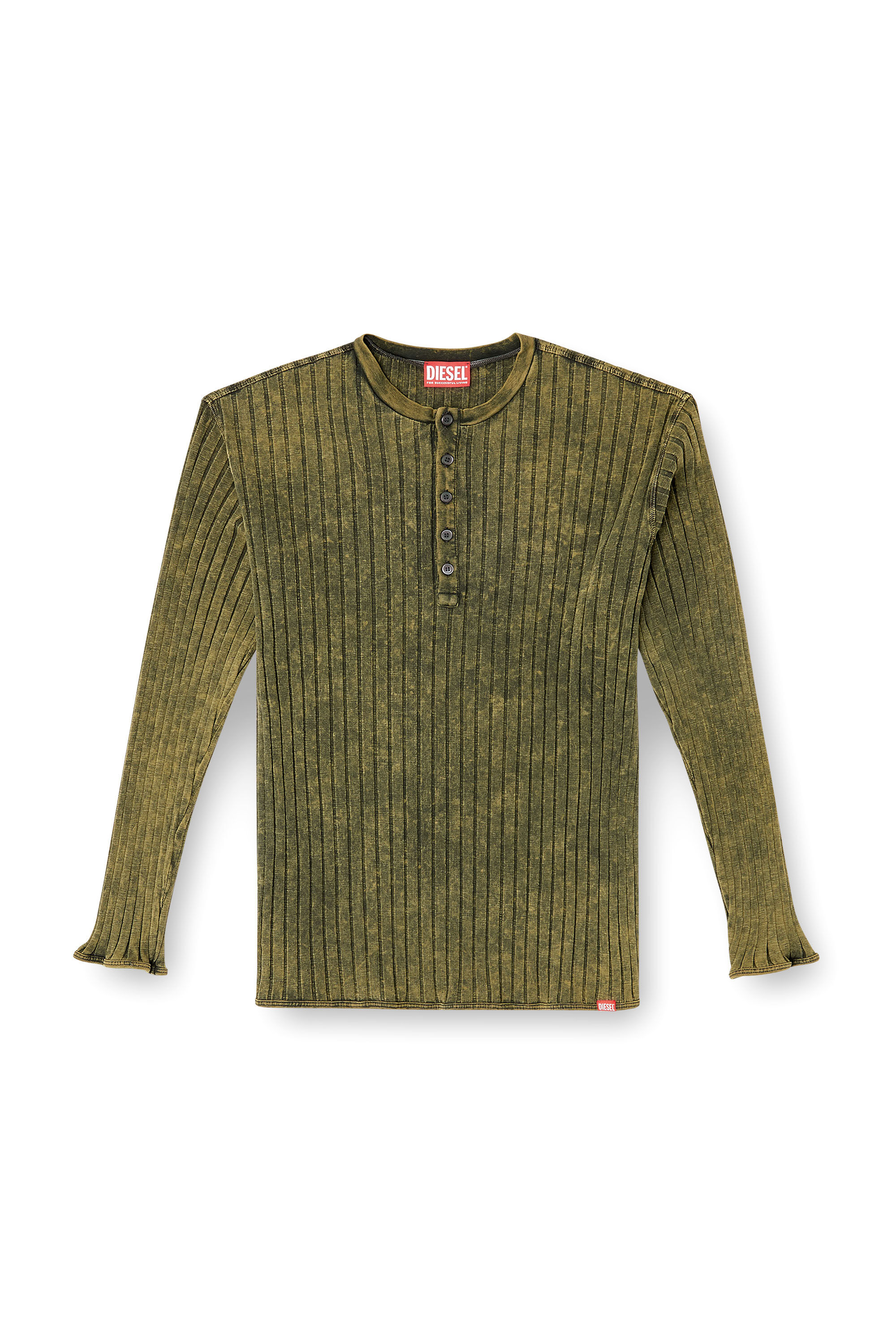 DIESEL ジャージーニット Men's Henley top in treated wide-rib jersey | Green | Diesel