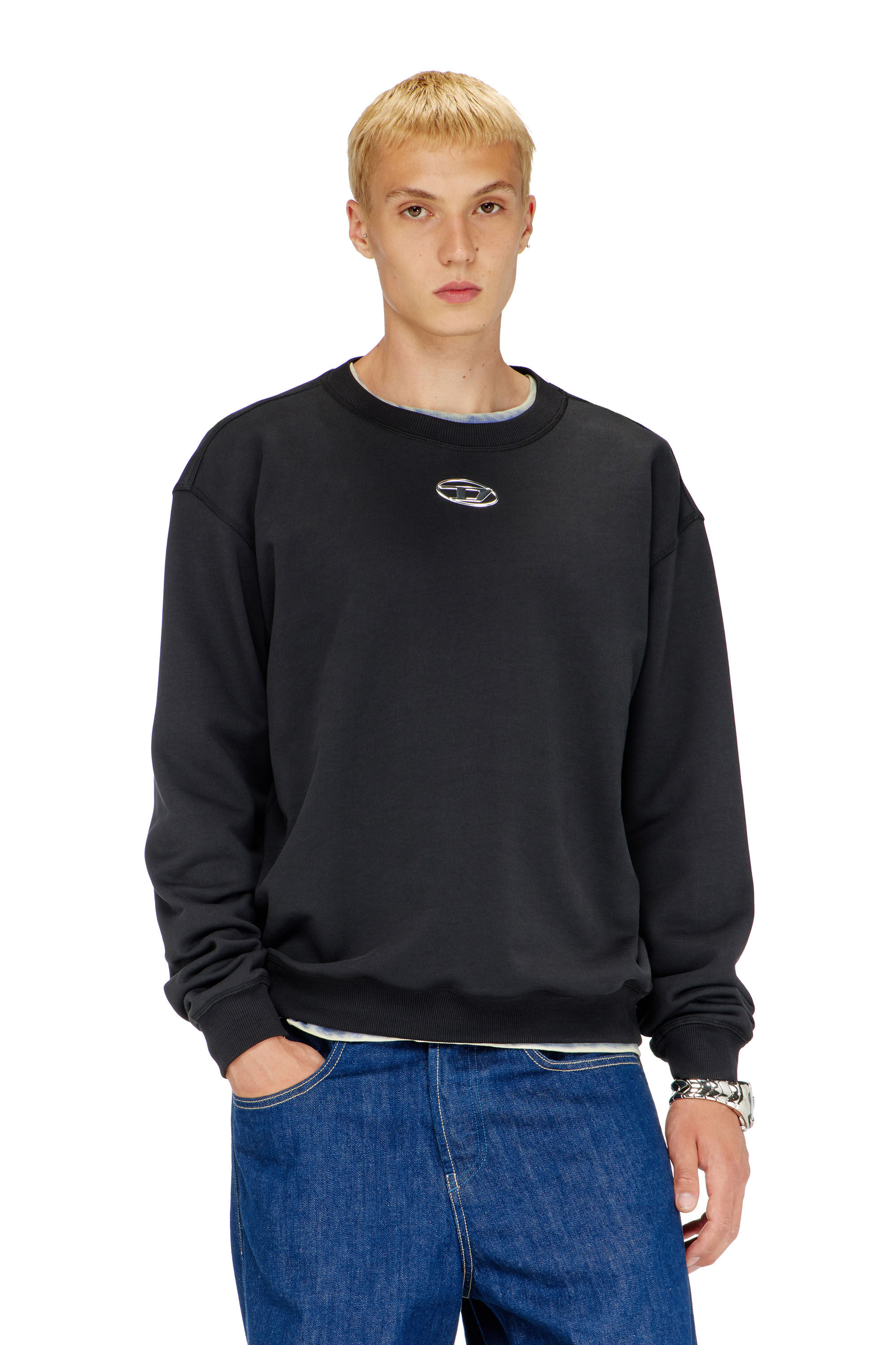 Diesel - S-NORM-IOD, Man's Regular sweatshirt with metallic Oval D in Black - 3