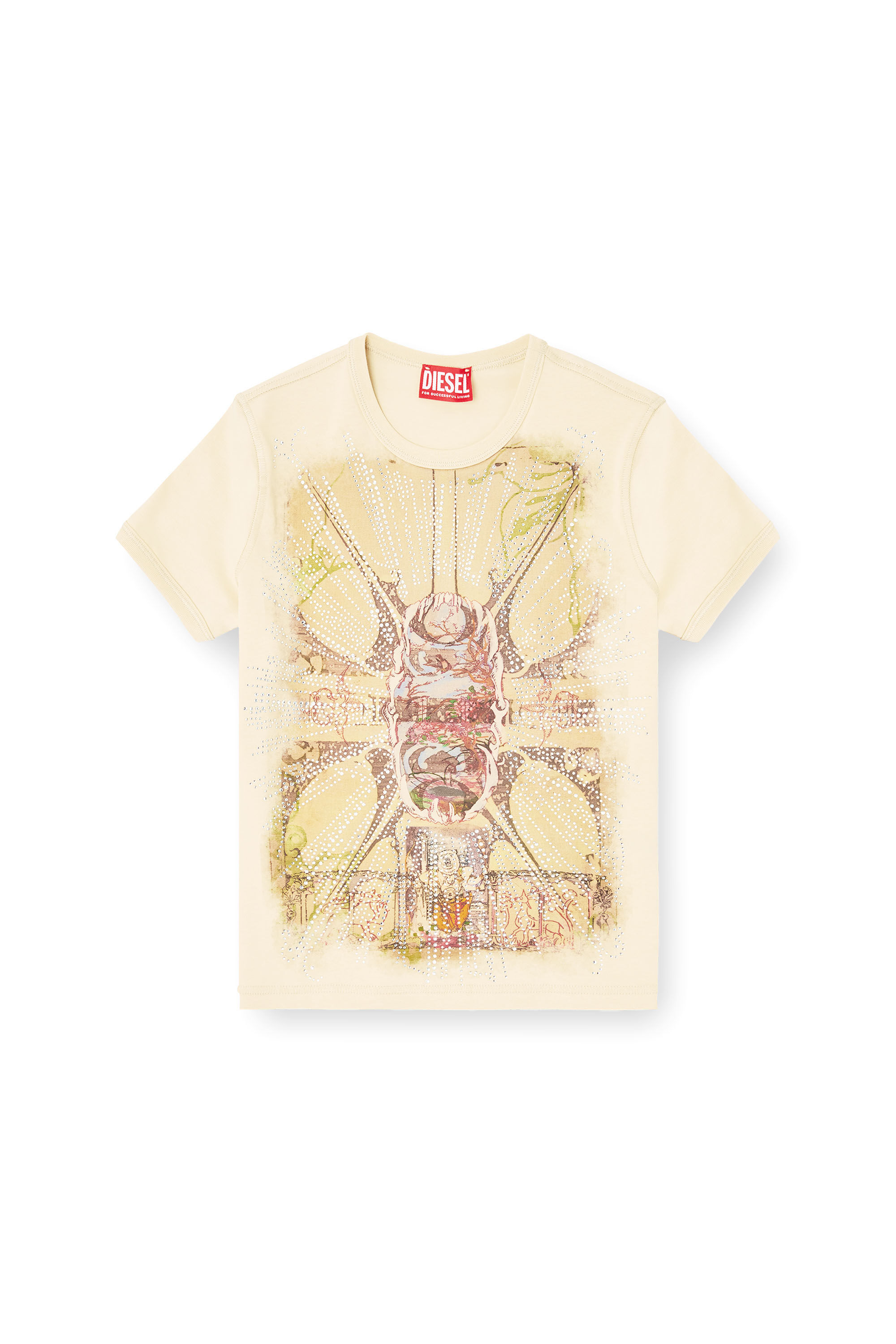 Diesel - T-UNCUTIES-LONG-R14, T-shirt avec motif graphique en strass Femme in Marron - 2