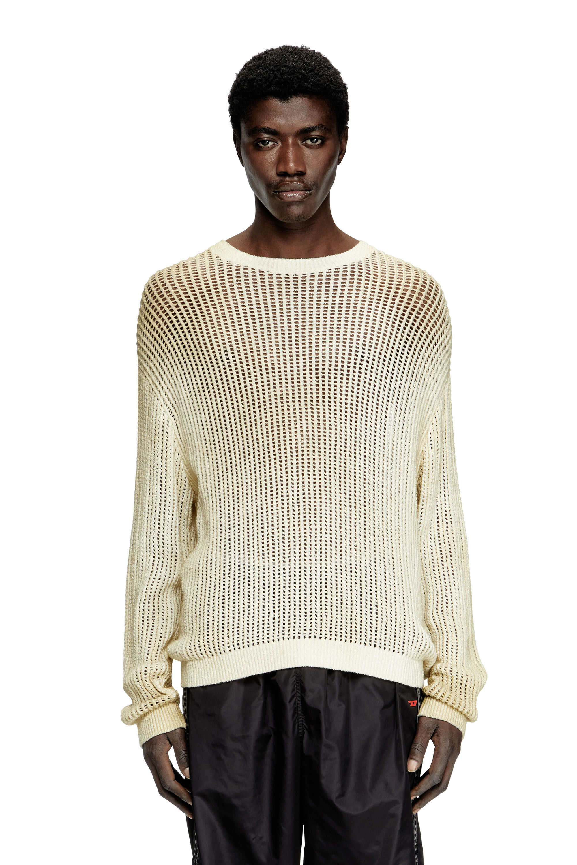 Diesel - K-SKUAT, Pull en tricot ouvert effet vieilli Homme in Beige - 3