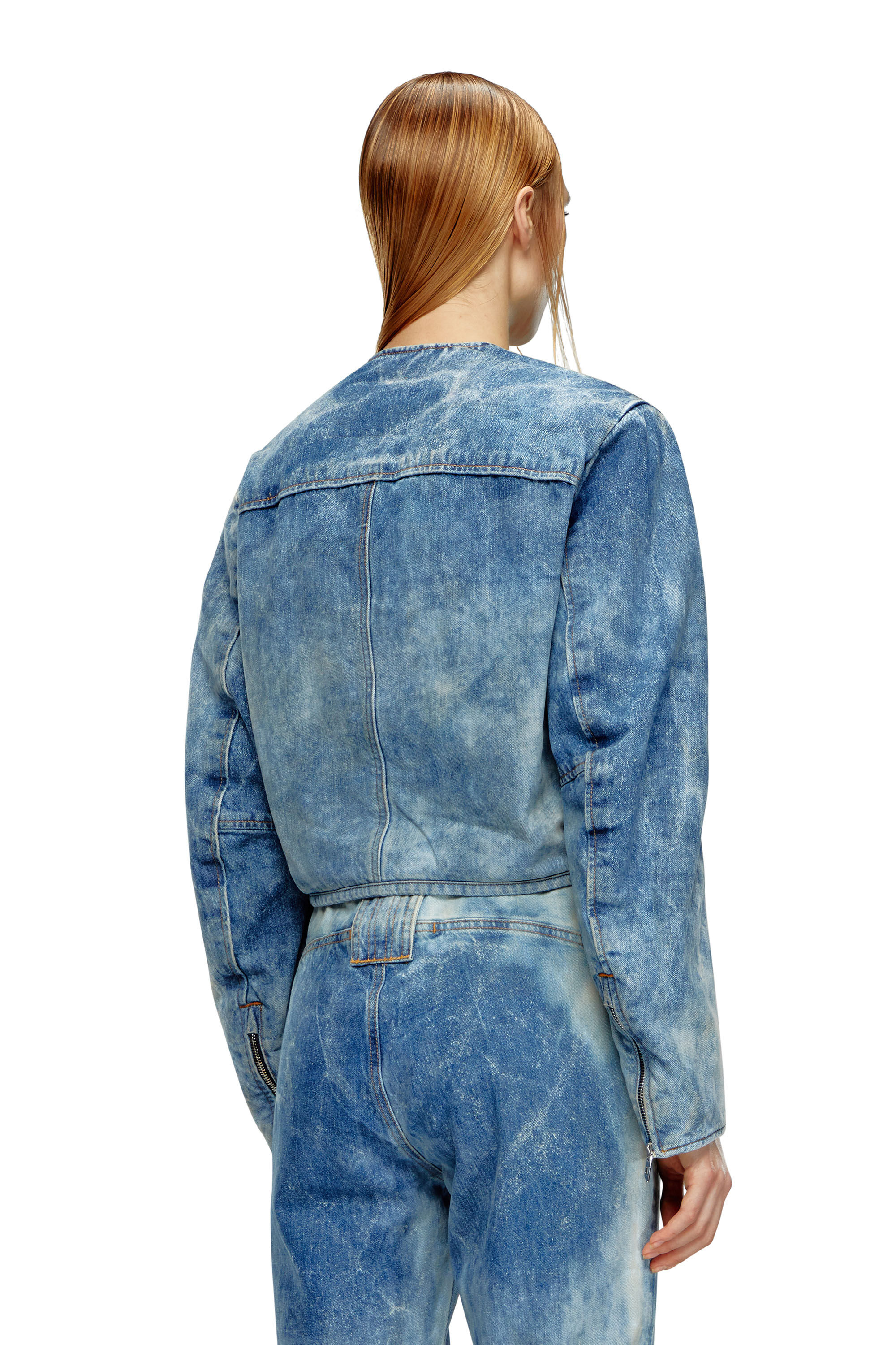 Diesel - DE-CALUR-FSE, Veste en denim avec zip style biker Femme in Bleu - 4