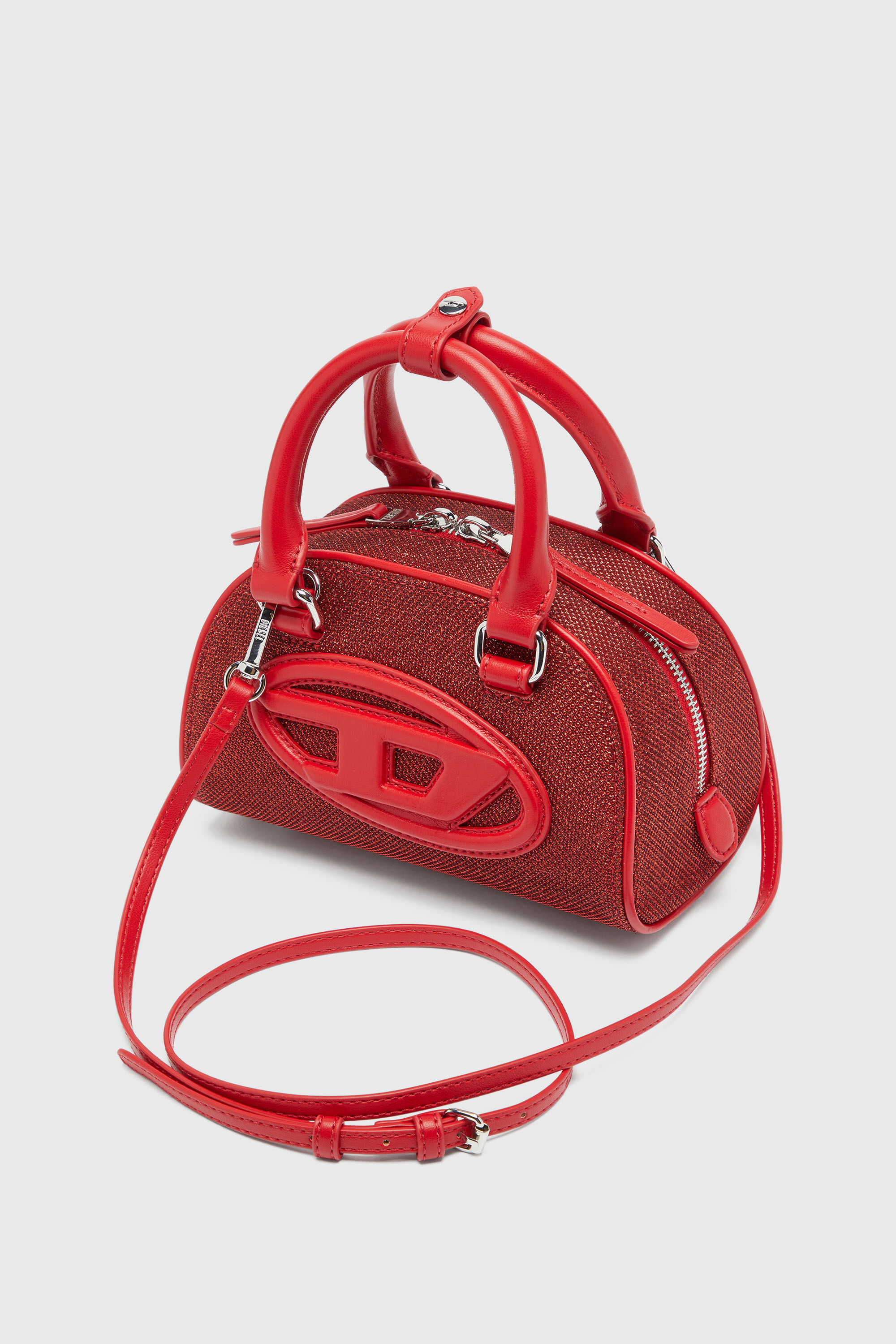Diesel - 1DR DOME CROSSBODY, 1DR Dome - Petit sac bowling en tissu Lurex Femme in Rouge - 6