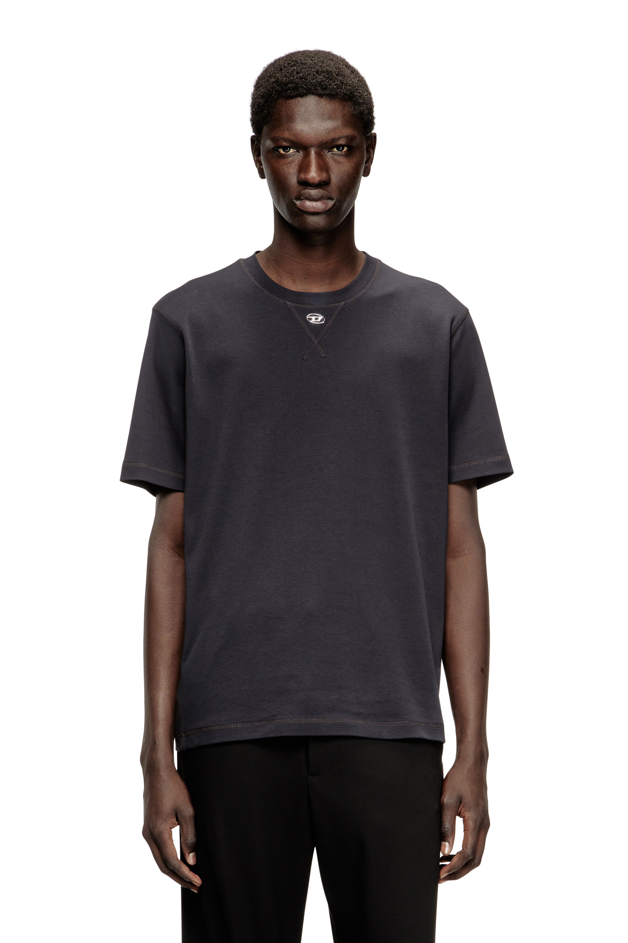 Diesel - T-MADJUST-TR, T-shirt régulière avec col rond et Oval D Homme in Gris - 3