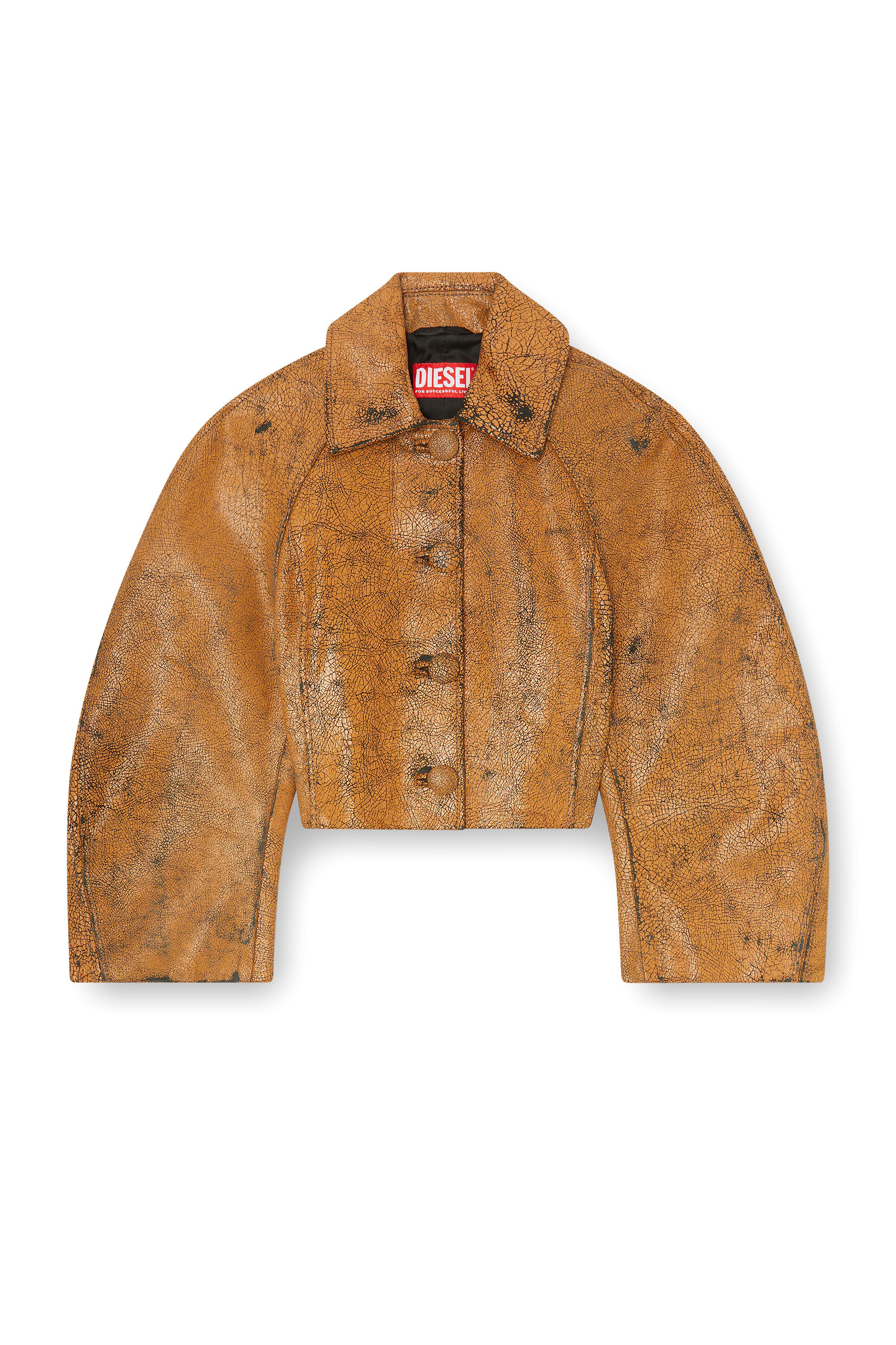 Diesel - L-RAYA, Veste cocon courte en cuir craquel&eacute; Femme in ToBeDefined - 2