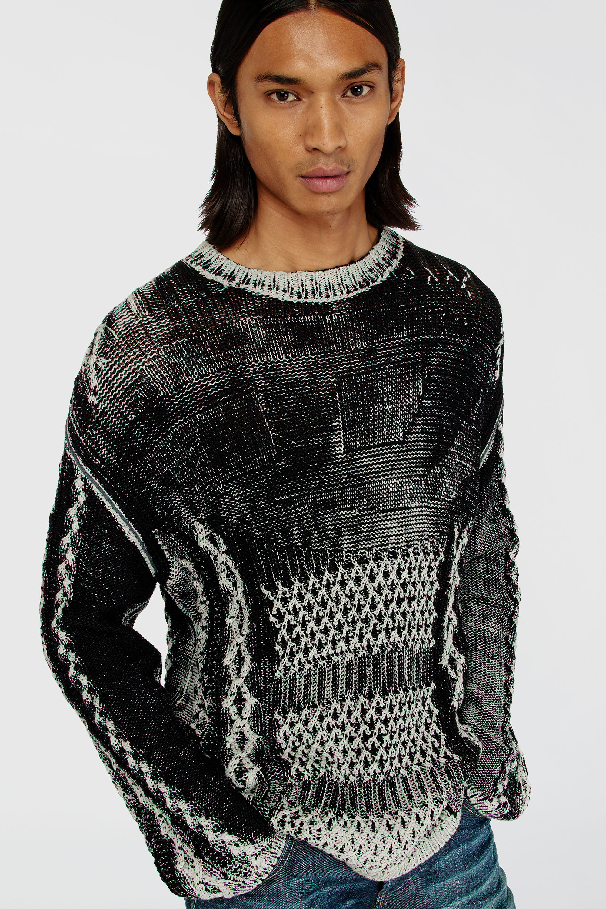 Diesel - K-MIONE, Pull trait&eacute; en maille torsad&eacute;e Homme in Polychrome - 5