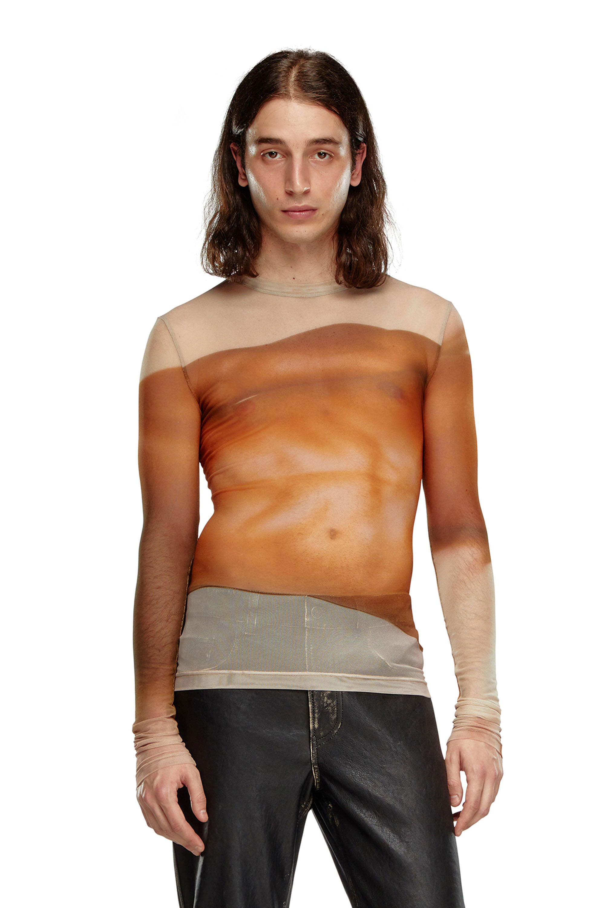 Diesel - PR-T-SIELAR-SS, T-shirt en tulle avec imprimés en gros plan Mixte in Rose - 3