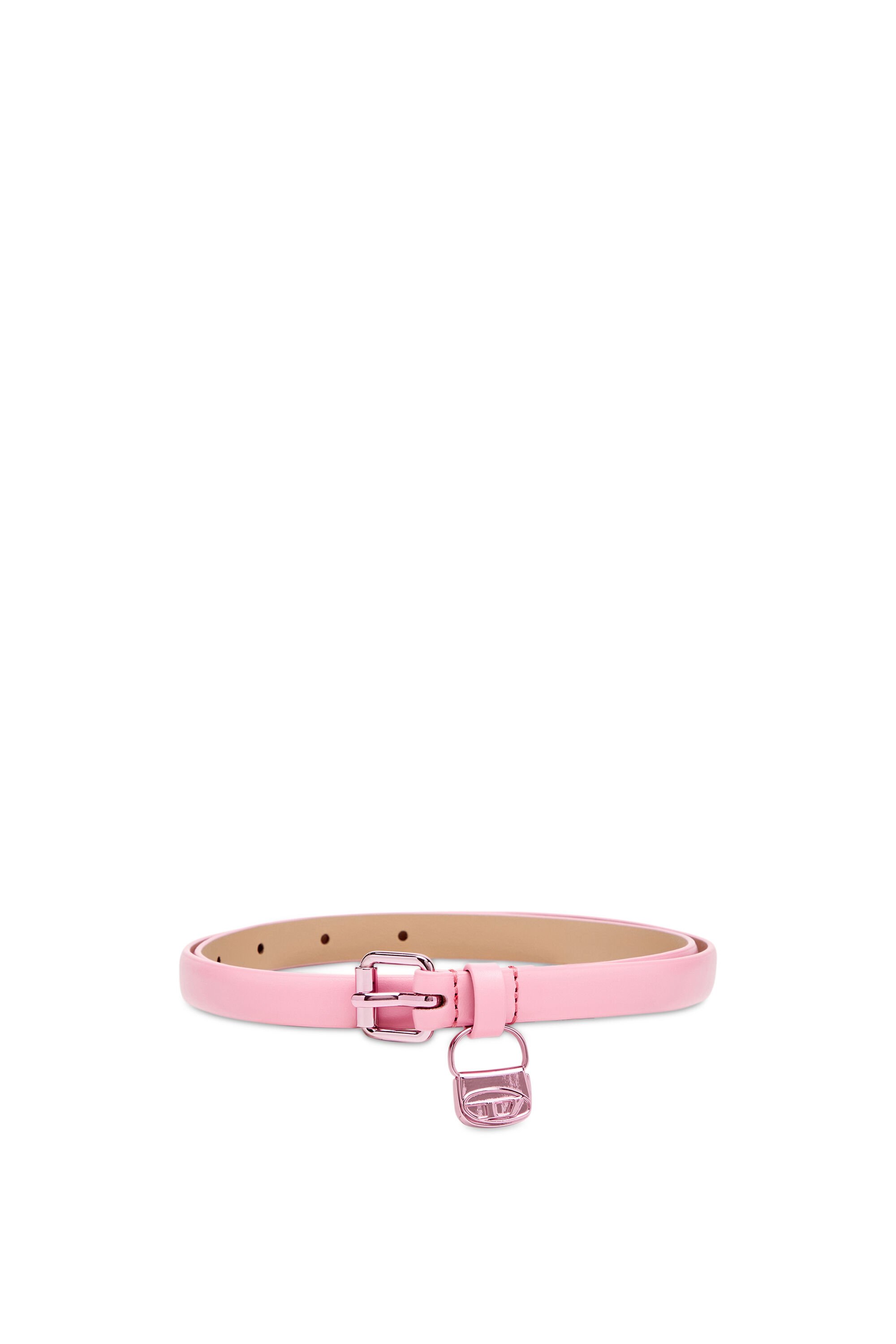 Women's Slim leather belt with 1DR bag charm | Pink | Diesel