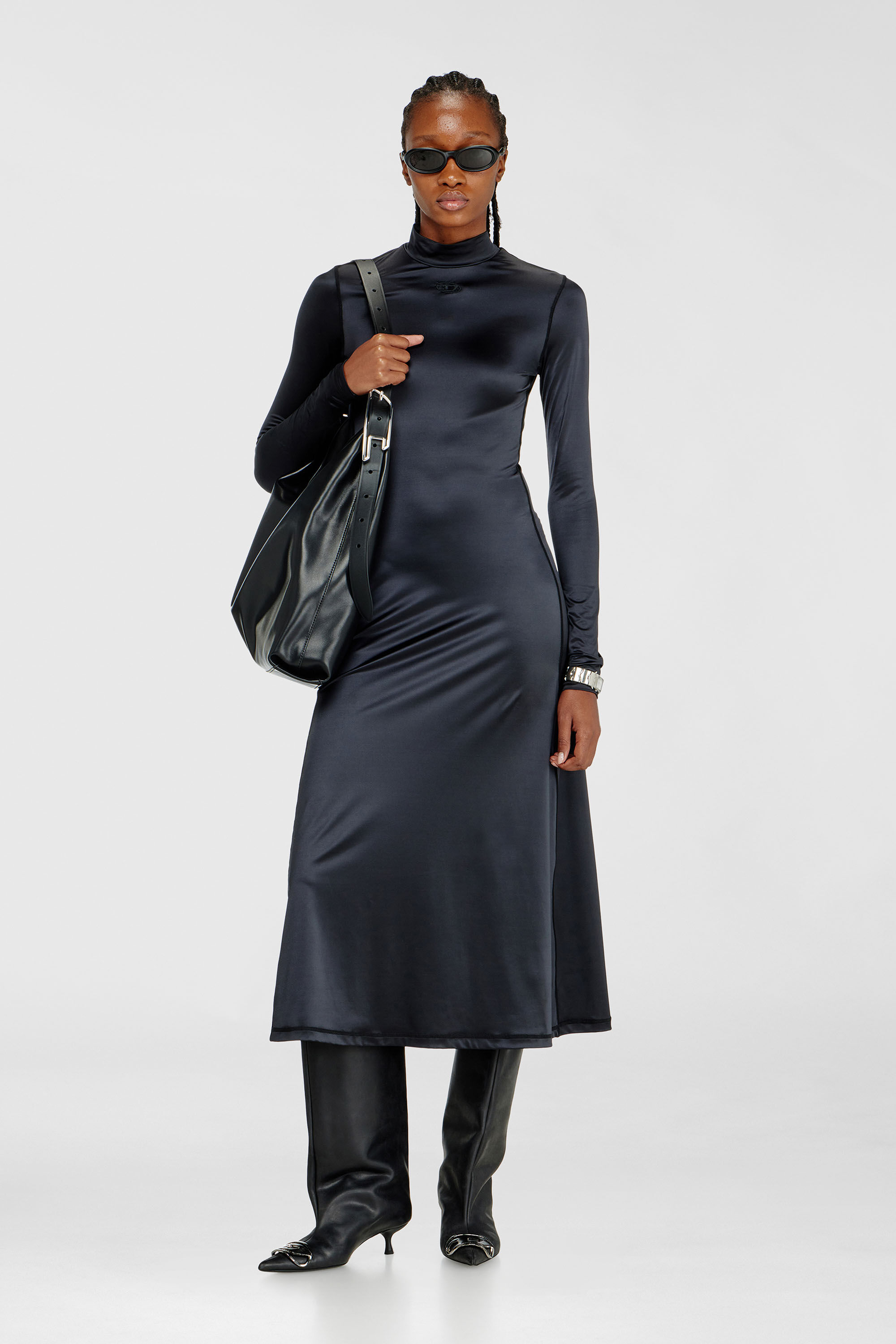 Diesel - D-UNGO, Robe midi fluide &agrave; col montant Femme in Noir - 1