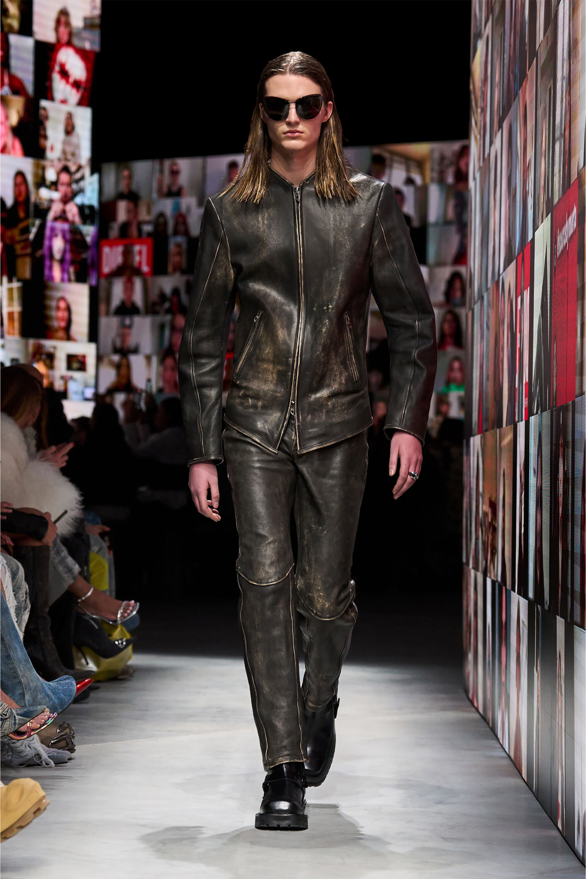 Men s Distressed leather pants Black Diesel