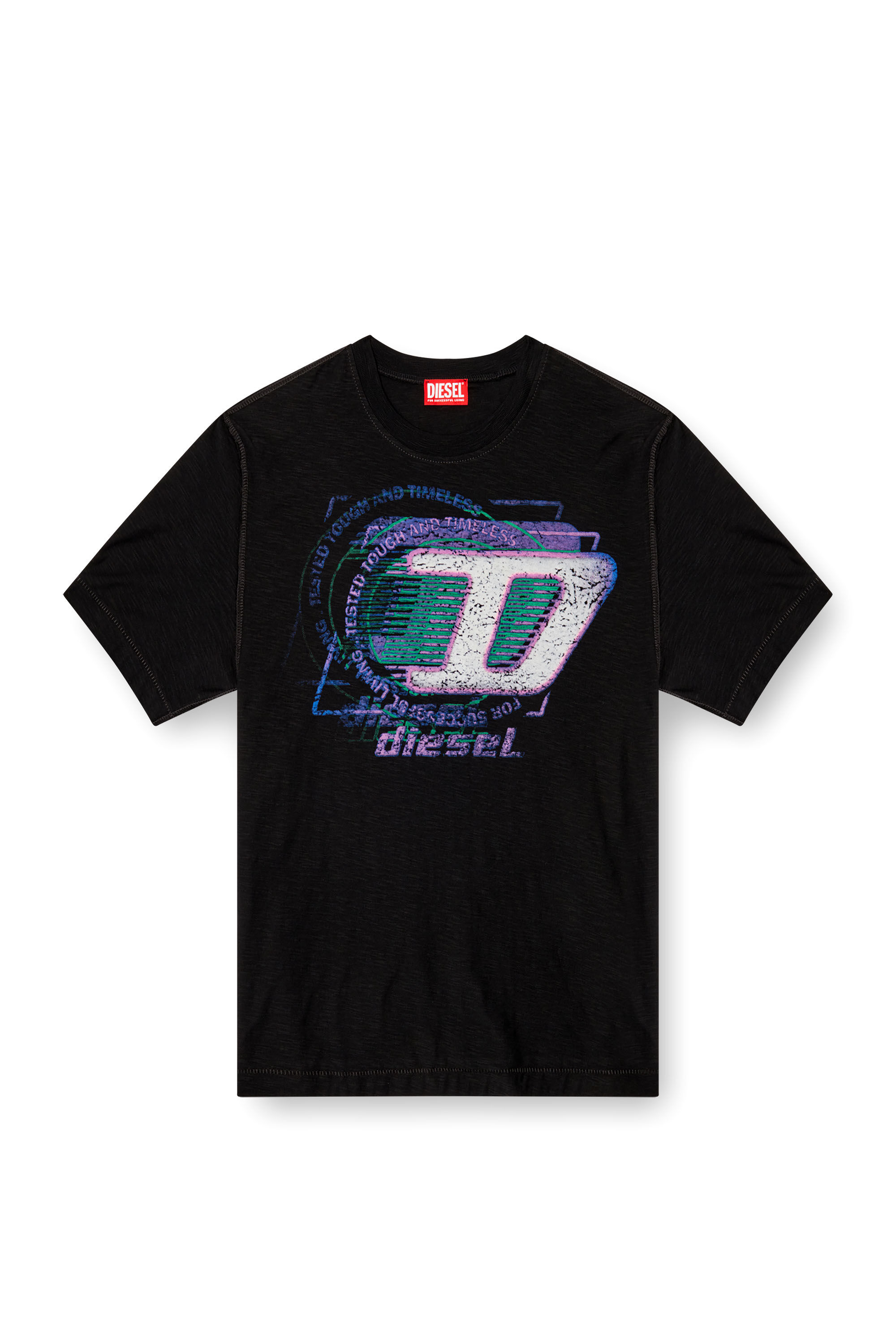 Diesel - T-ADJUST-R11, T-shirt en coton flammé avec logo floqué Homme in Noir - 2