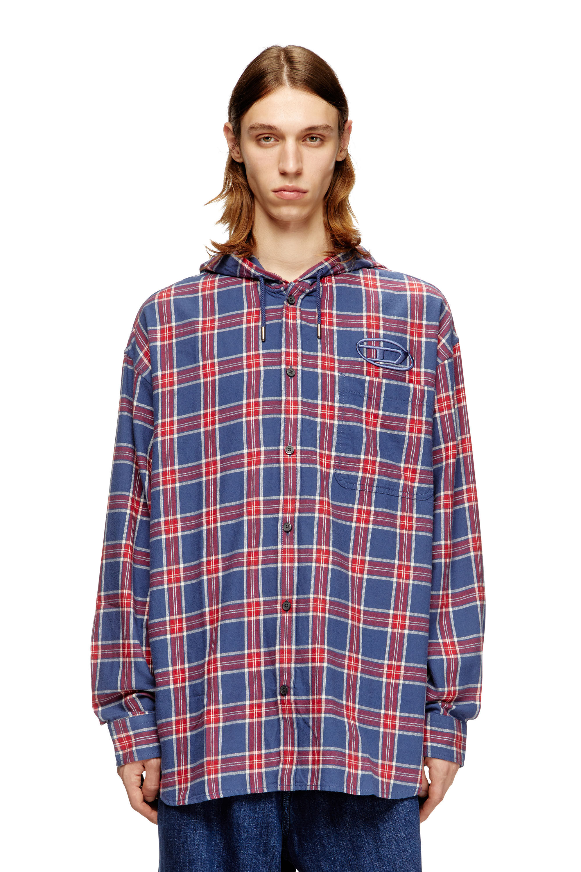 Diesel - S-DEWNY-HOOD-AJFI, Chemise à capuche en coton avec broderie 3D Homme in ToBeDefined - 2