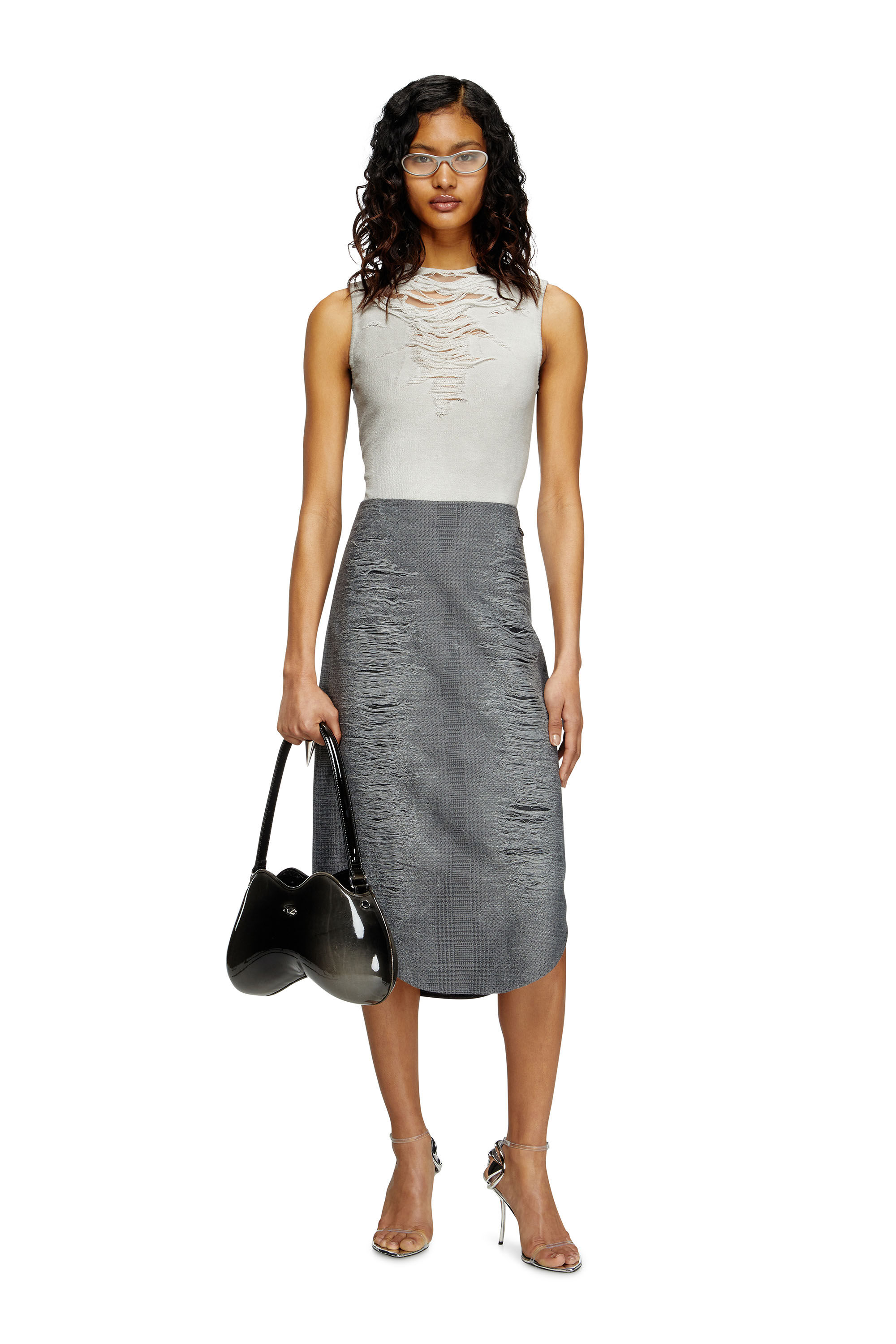 Diesel - O-TAVY, Jupe à carreaux avec effet vieilli Femme in Gris - 1