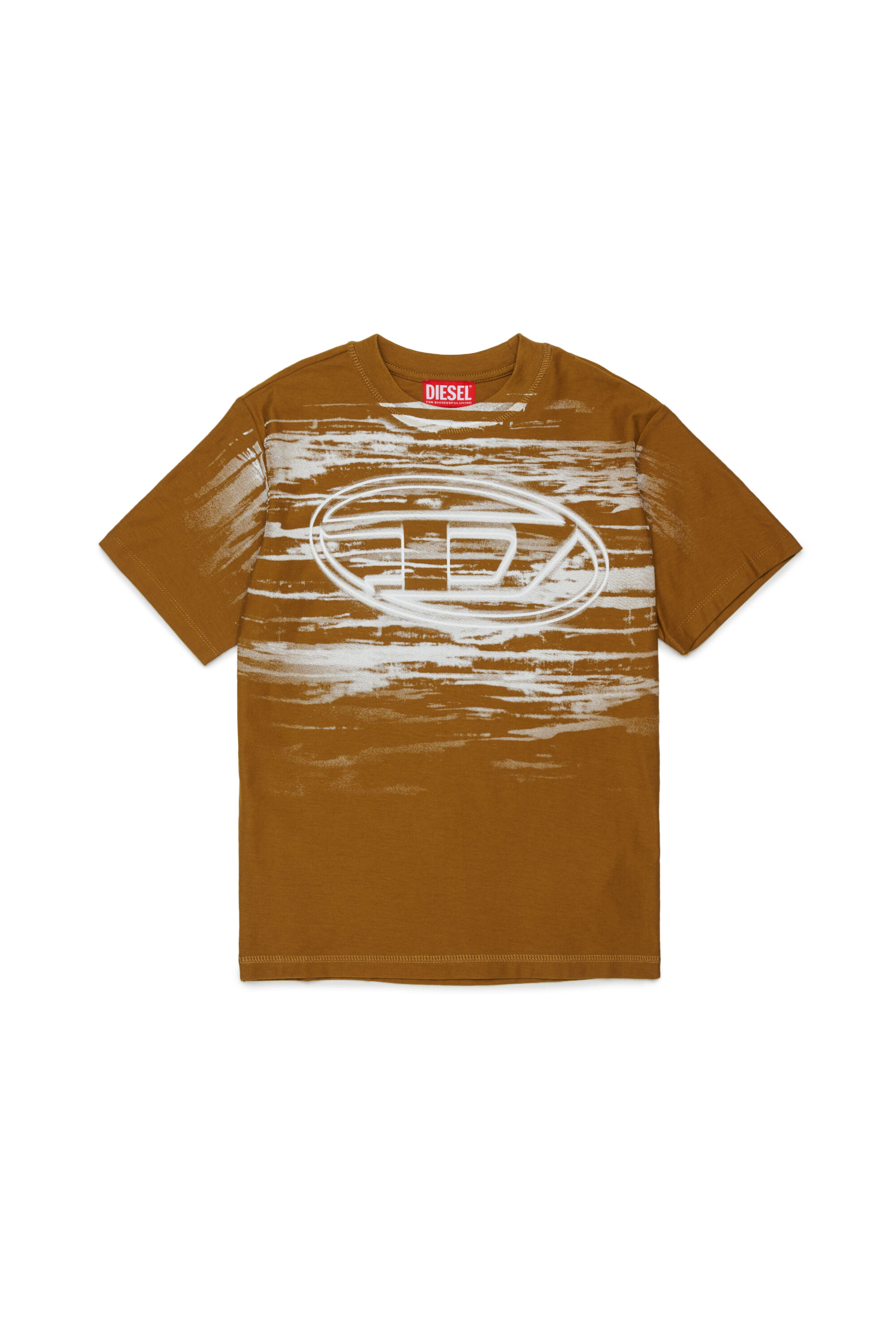 Diesel - TFRIT OVER, Man's T-shirt with Oval D logo and streaky effect in Brown - 1