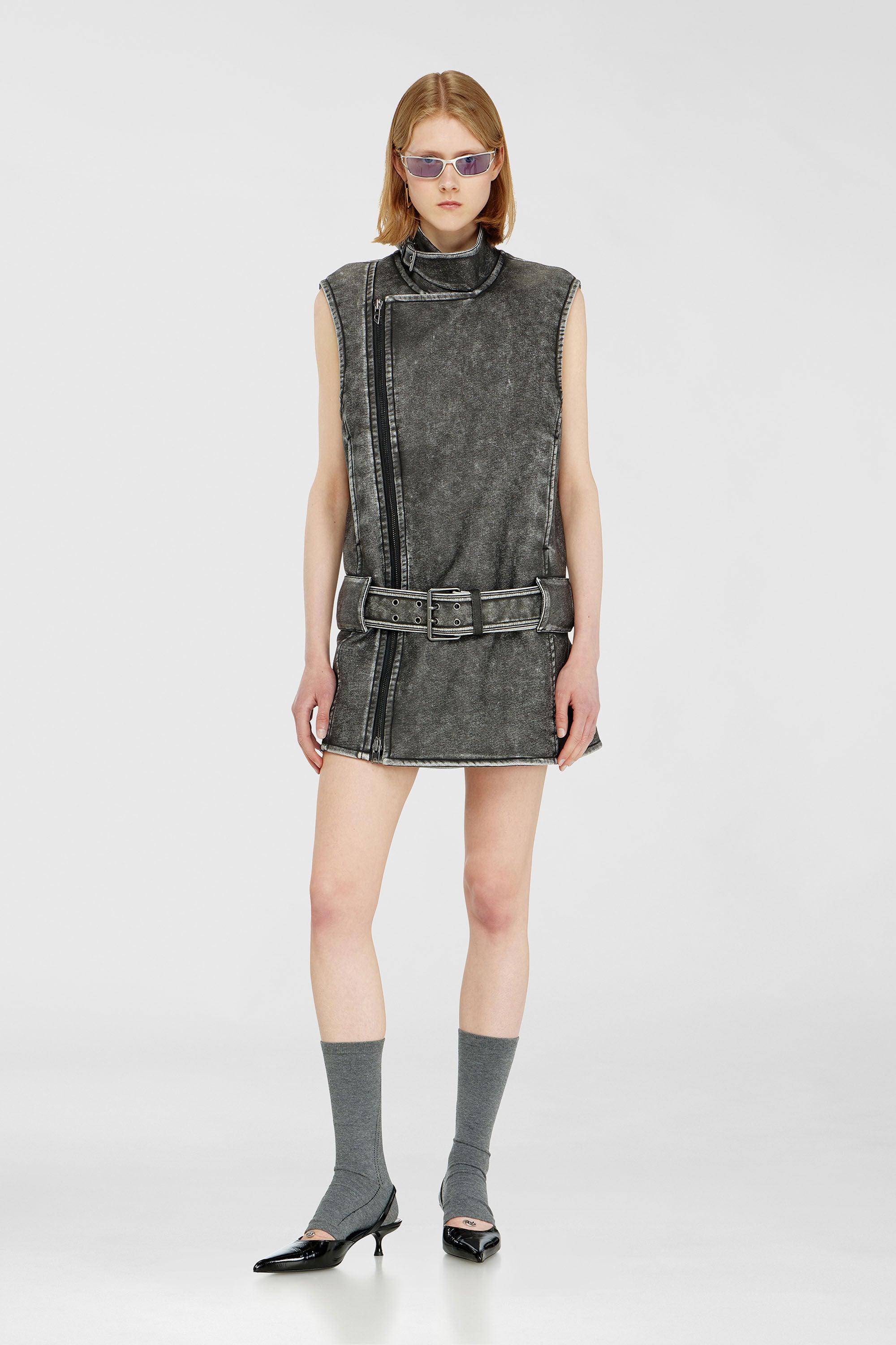 Diesel - D-IKE, Robe mini style biker avec ceinture Femme in Gris - 3