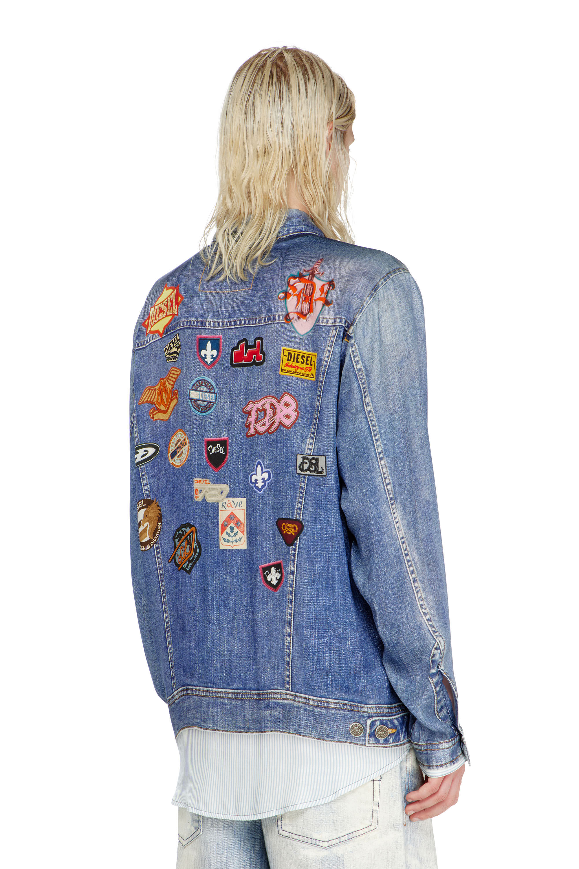 Diesel - S-SIMPLY-PATCH, Chemise satin&eacute;e &agrave; imprim&eacute; denim trompe-l'&oelig;il Homme in ToBeDefined - 4