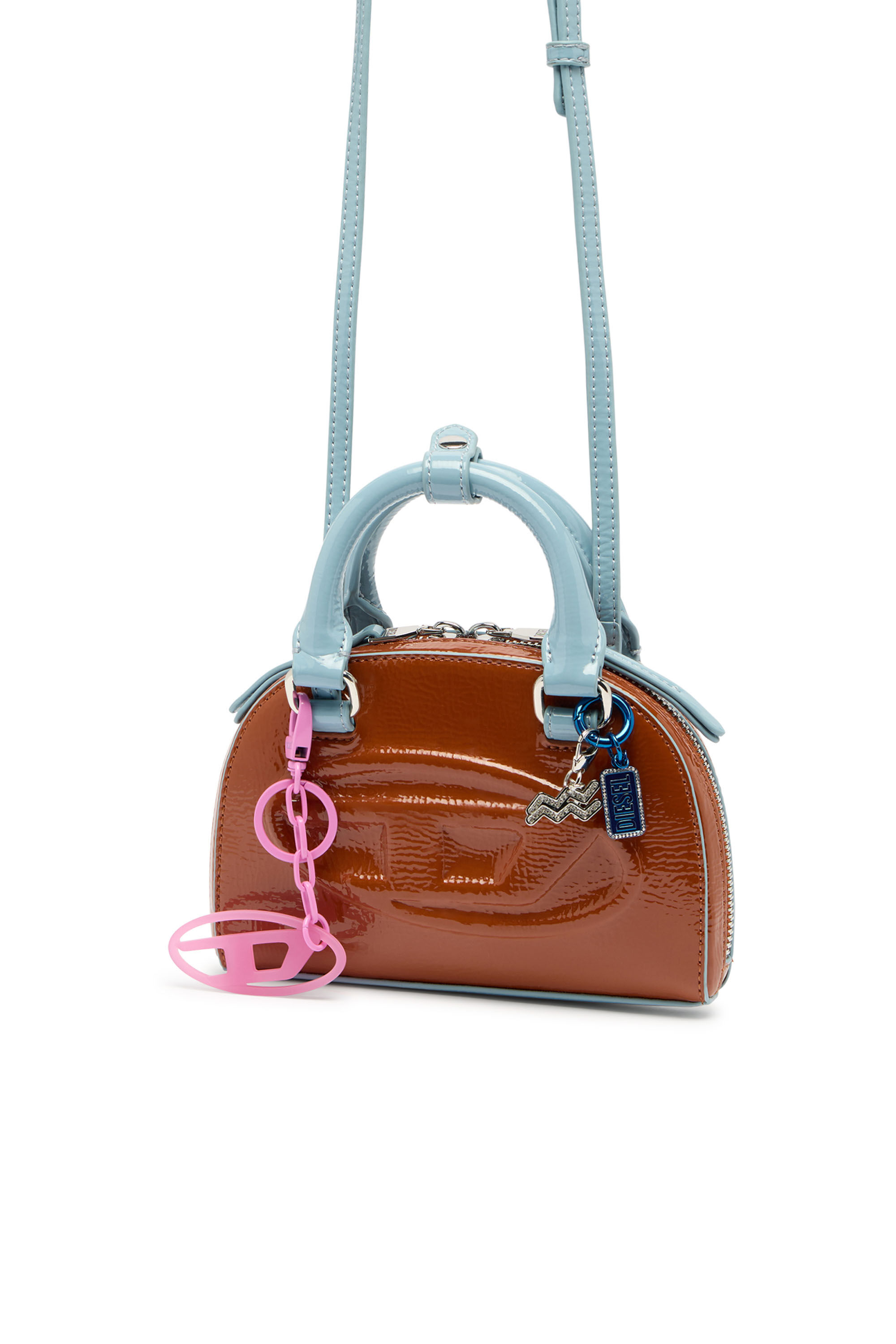Diesel - 1DR DOME CROSSBODY XS, 1DR Dome-Sac bandouli&egrave;re mini avec effet naplak Femme in Marron - 6