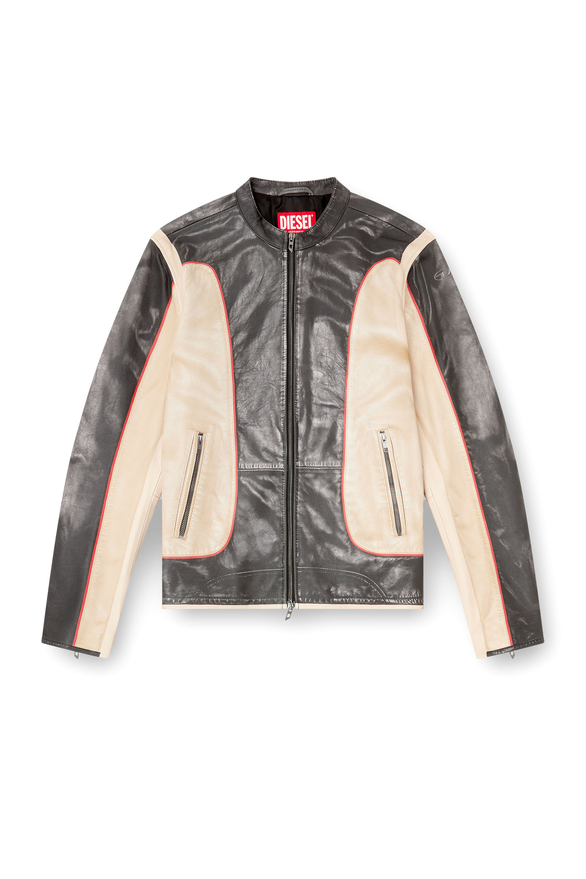 Diesel - L-EVERT, Veste de motard en cuir effet trompe-l'œil Homme in Polychrome - 2