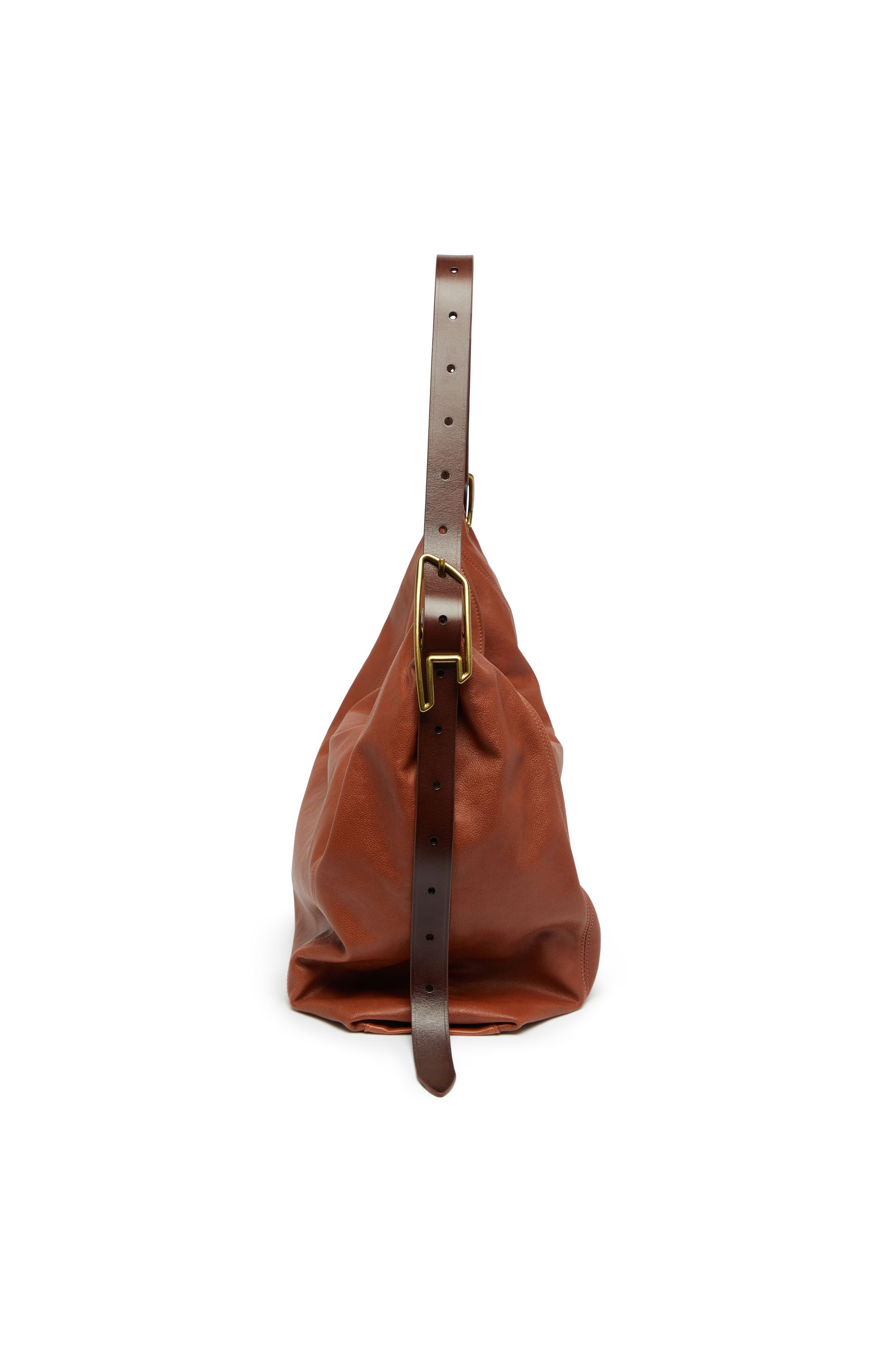Diesel - D-LINE HOBO L, D-Line-Sac hobo en cuir brillant effet froiss&eacute; Femme in Marron - 4