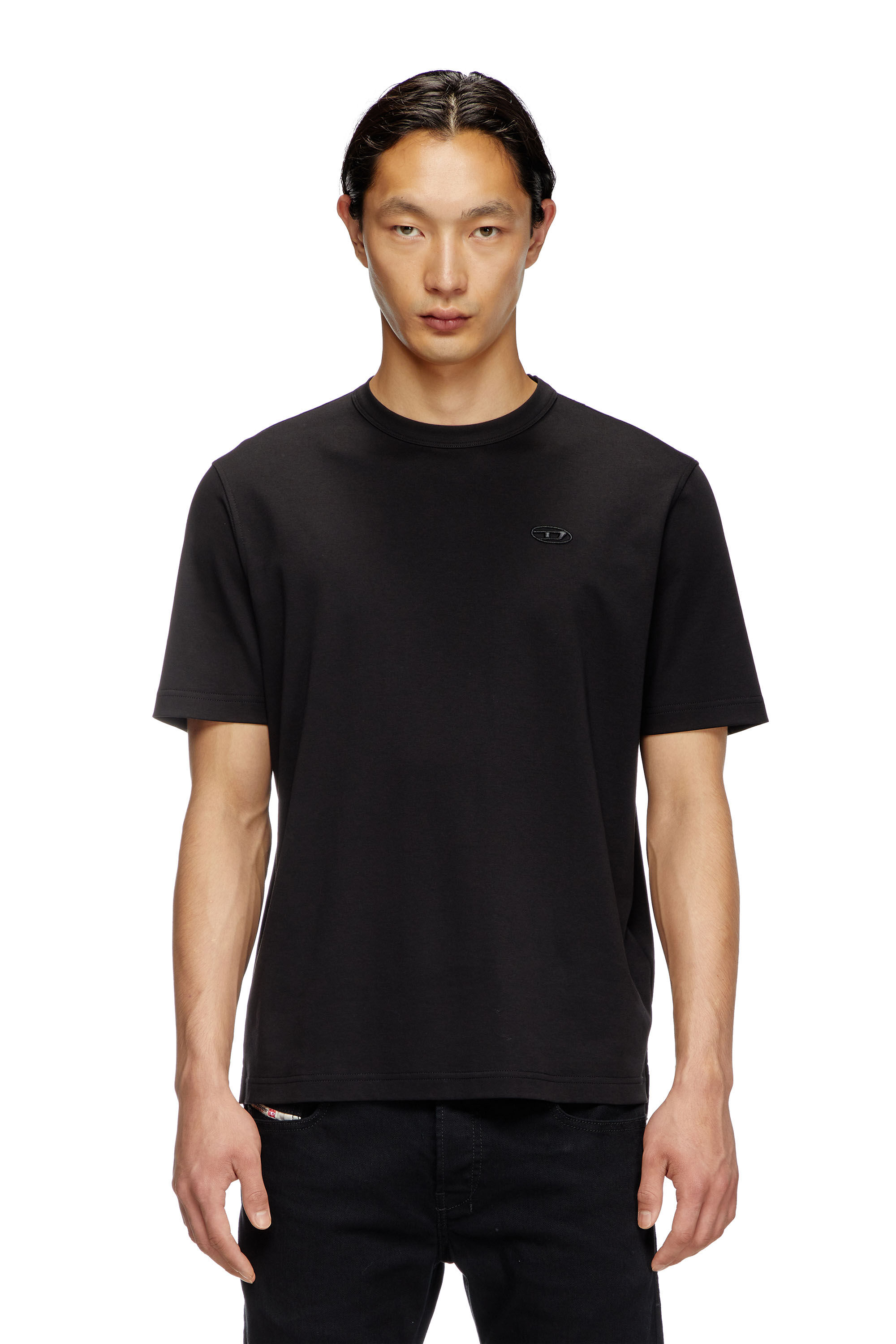 Diesel - T-ADJUST-SLITS-R17, T-shirt avec broderie à logo ton sur ton Homme in Noir - 3
