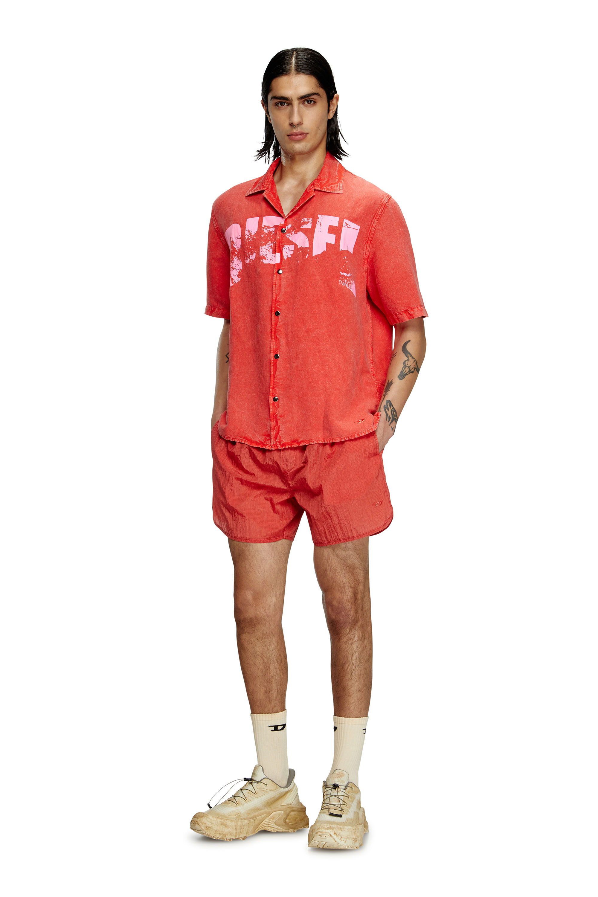 *Diesel*チャールズ-D-ポップ プリント ビーチシャツ Men's Printed beach shirt in linen blend | Blue | Diesel