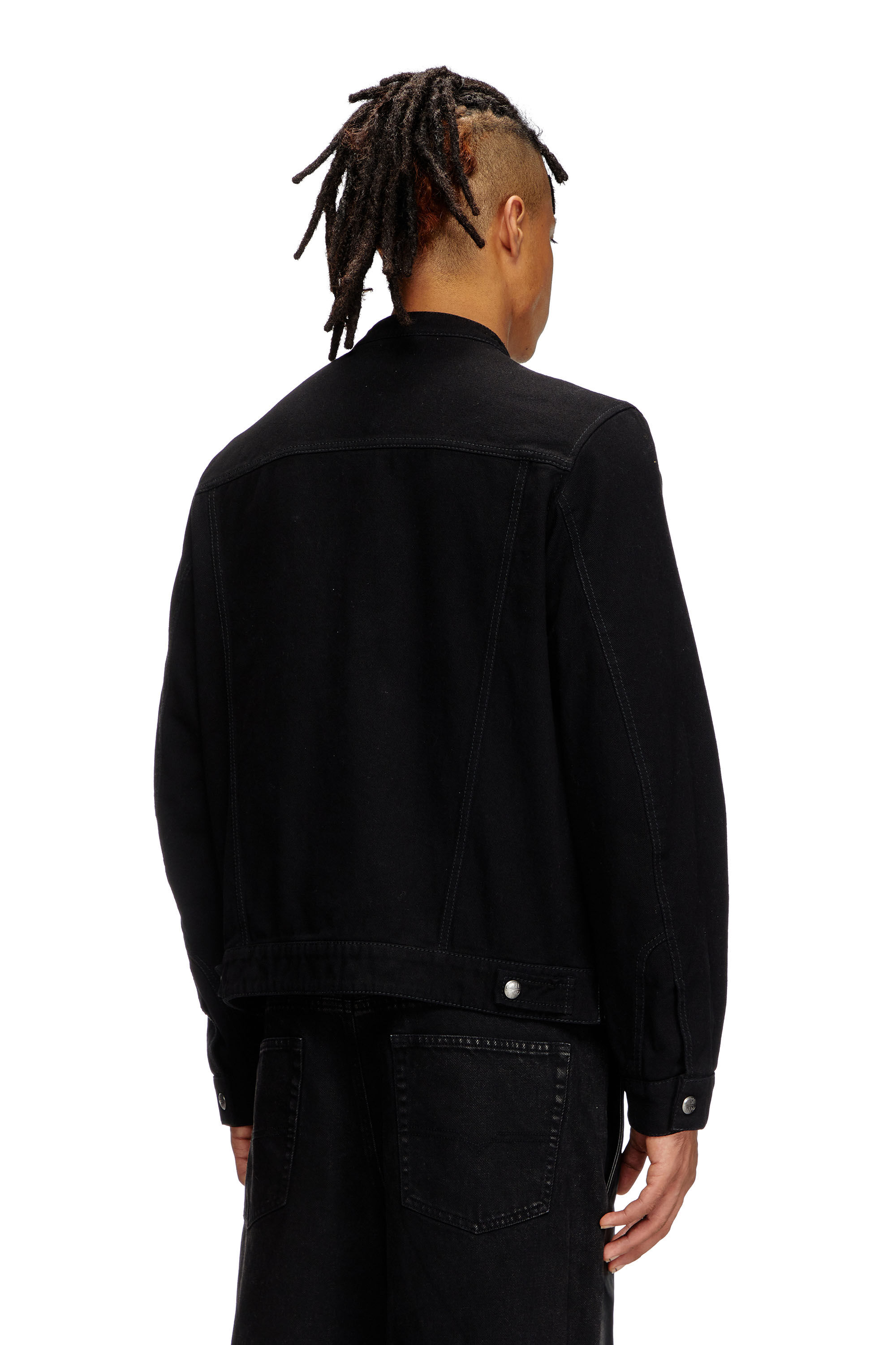 Diesel - L-SIMZ, Veste hybride en denim et cuir Homme in Noir - 4