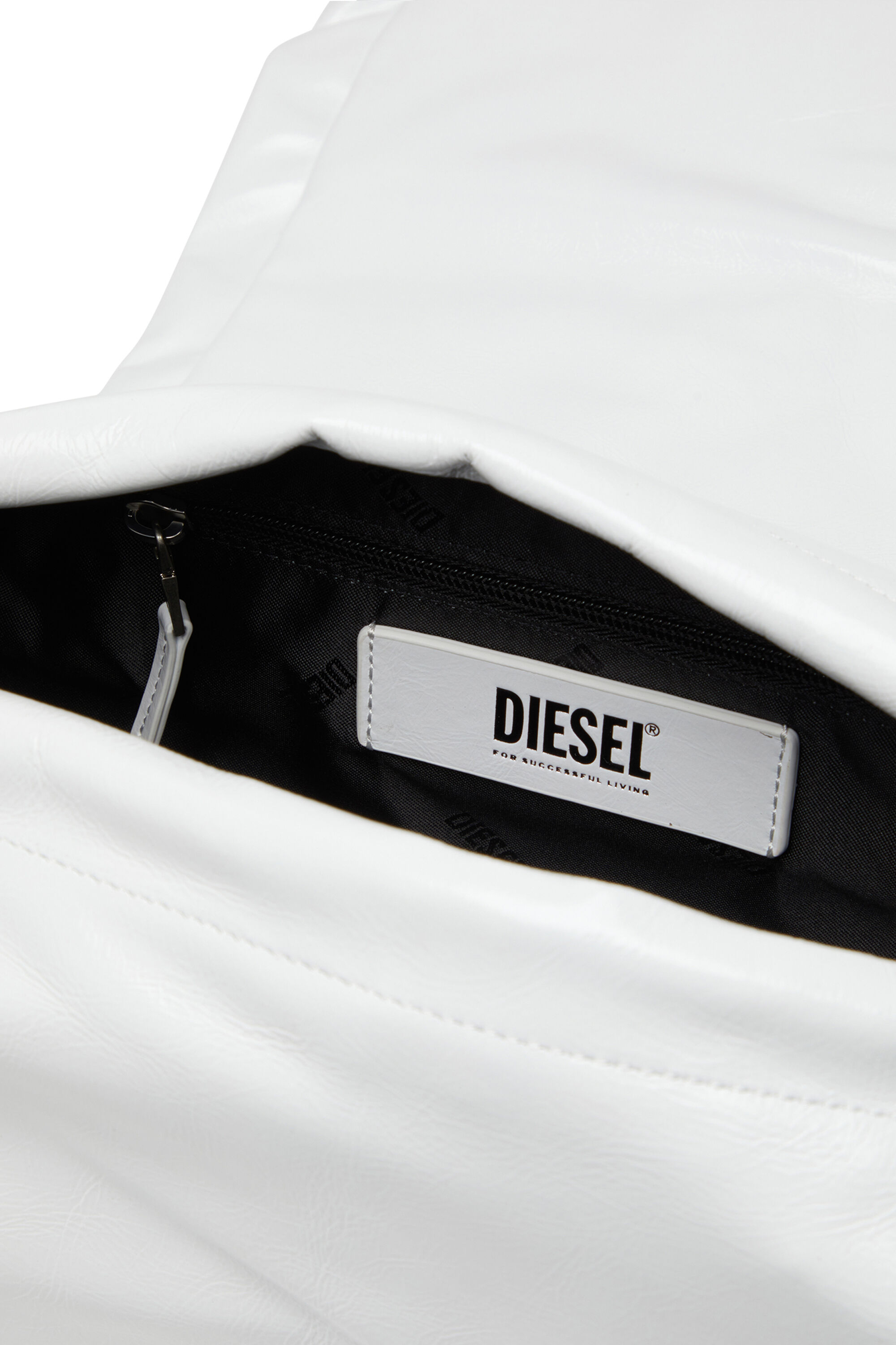 Diesel - SCRUNCH-D SHOULDER M, Scrunch-D M-Sac à bandoulière en cuir brillant Femme in Blanc - 5